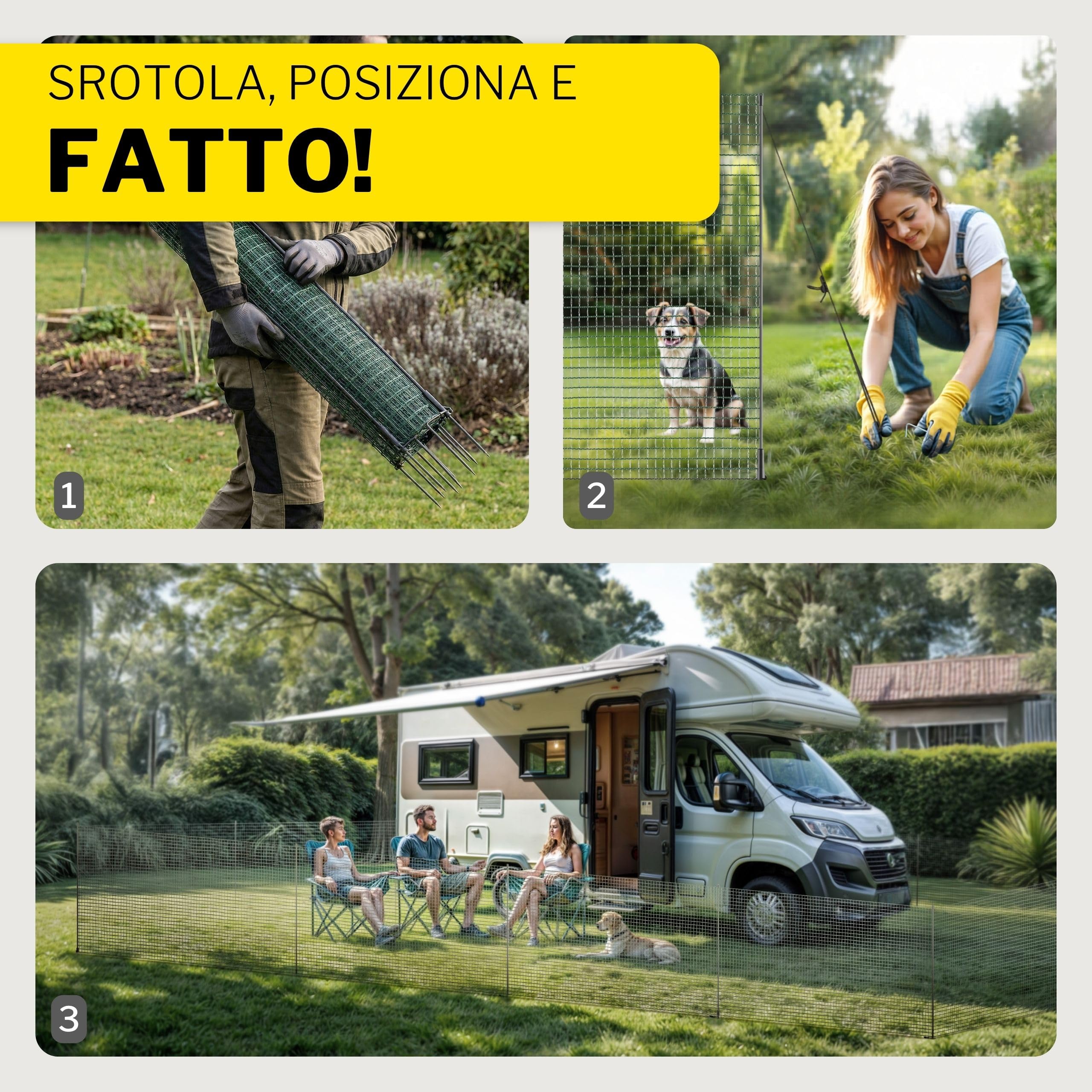 Recinzione per cani Horizont FIX, 15 m x 90 cm, 9 pali doppio chiodo, rete chiusa, recinzione mobile per giardino, pascoli, polli e campeggio