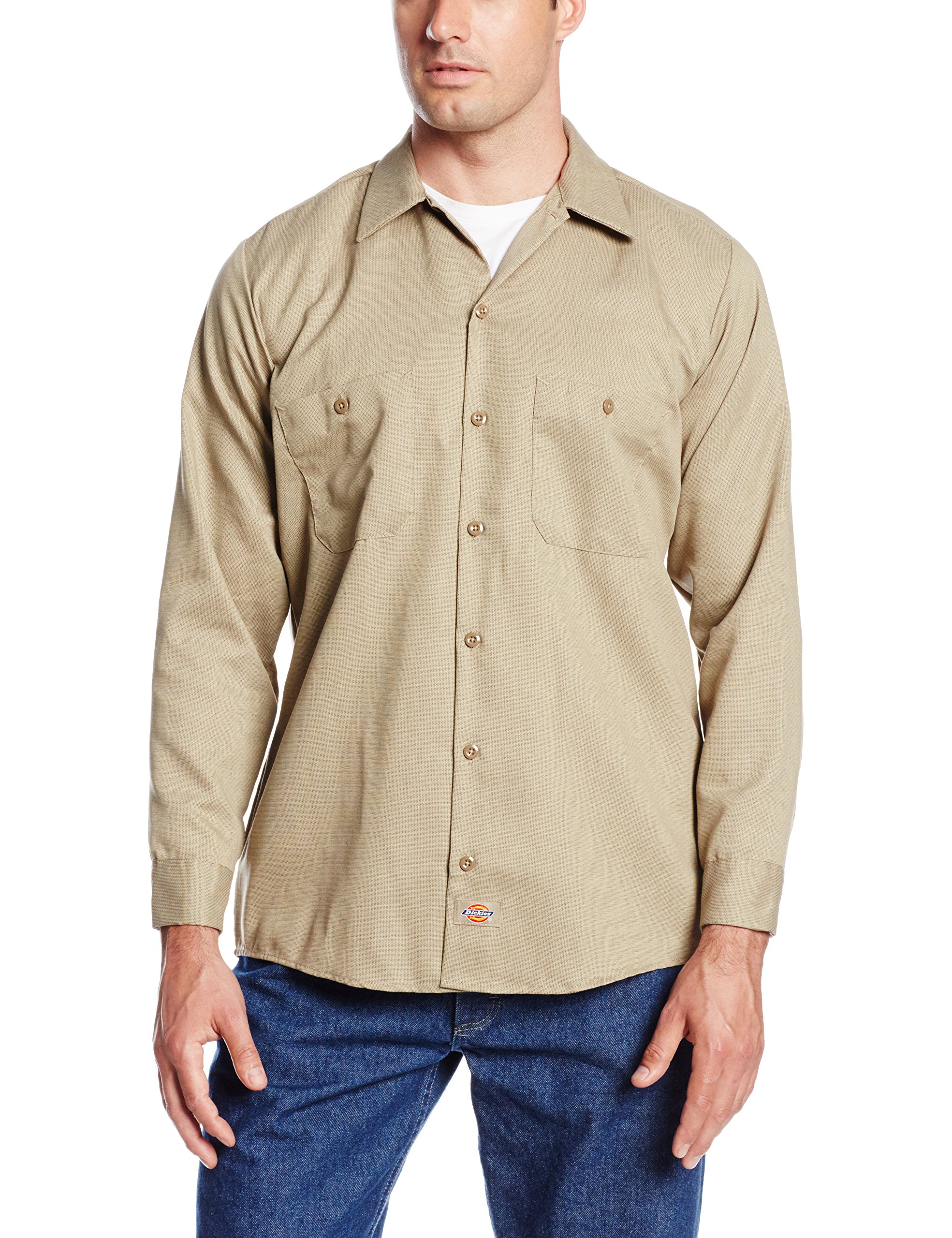 DickiesLL536KH Polyester/Cotton Men's Long Sleeve Industrial Patterned Shirt, Khaki