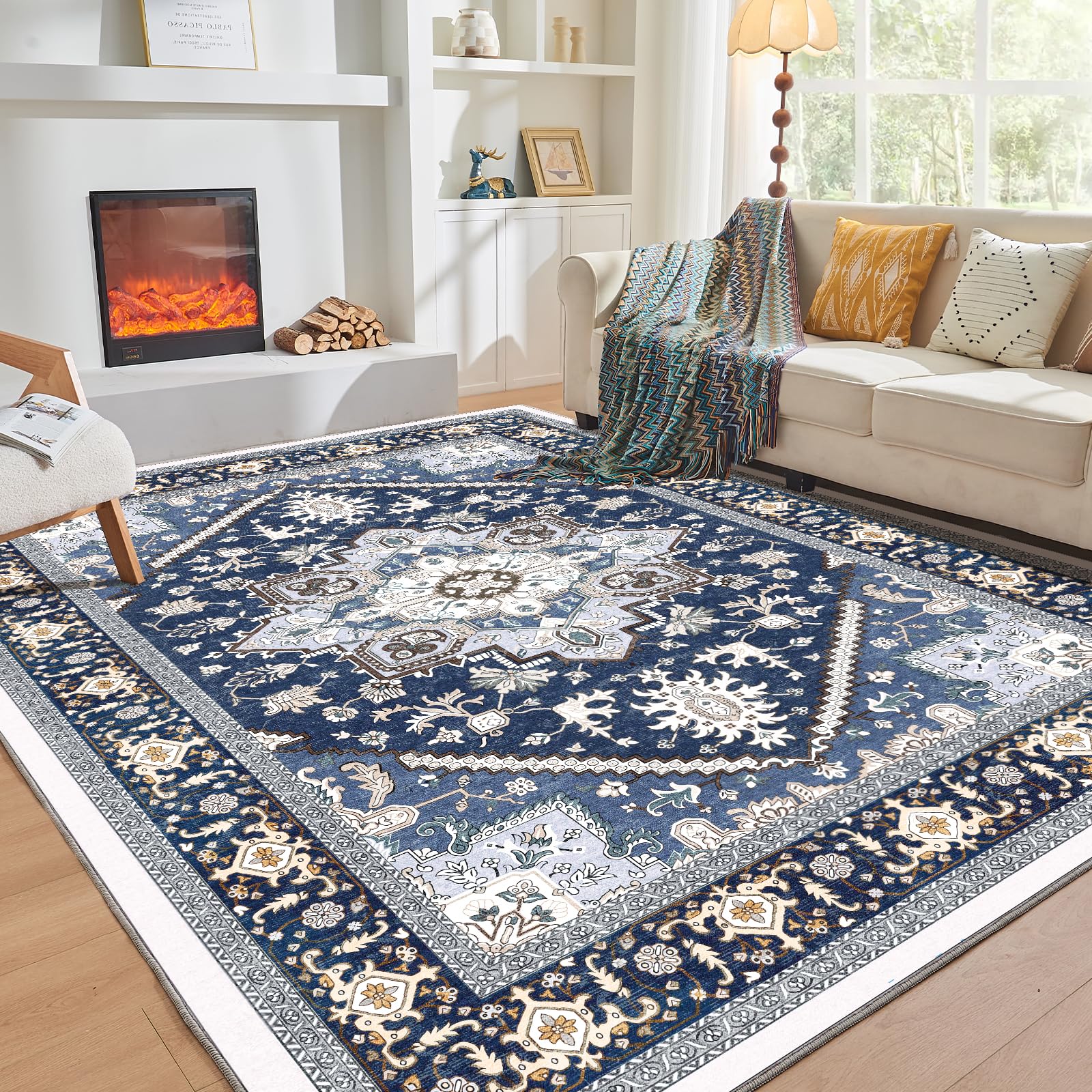 OPPODREAM Area Rugs 5x7 5x7 Washable Rug with Non Slip Backing 5 x 7 Faux Cashmere Low-Pile Carpet