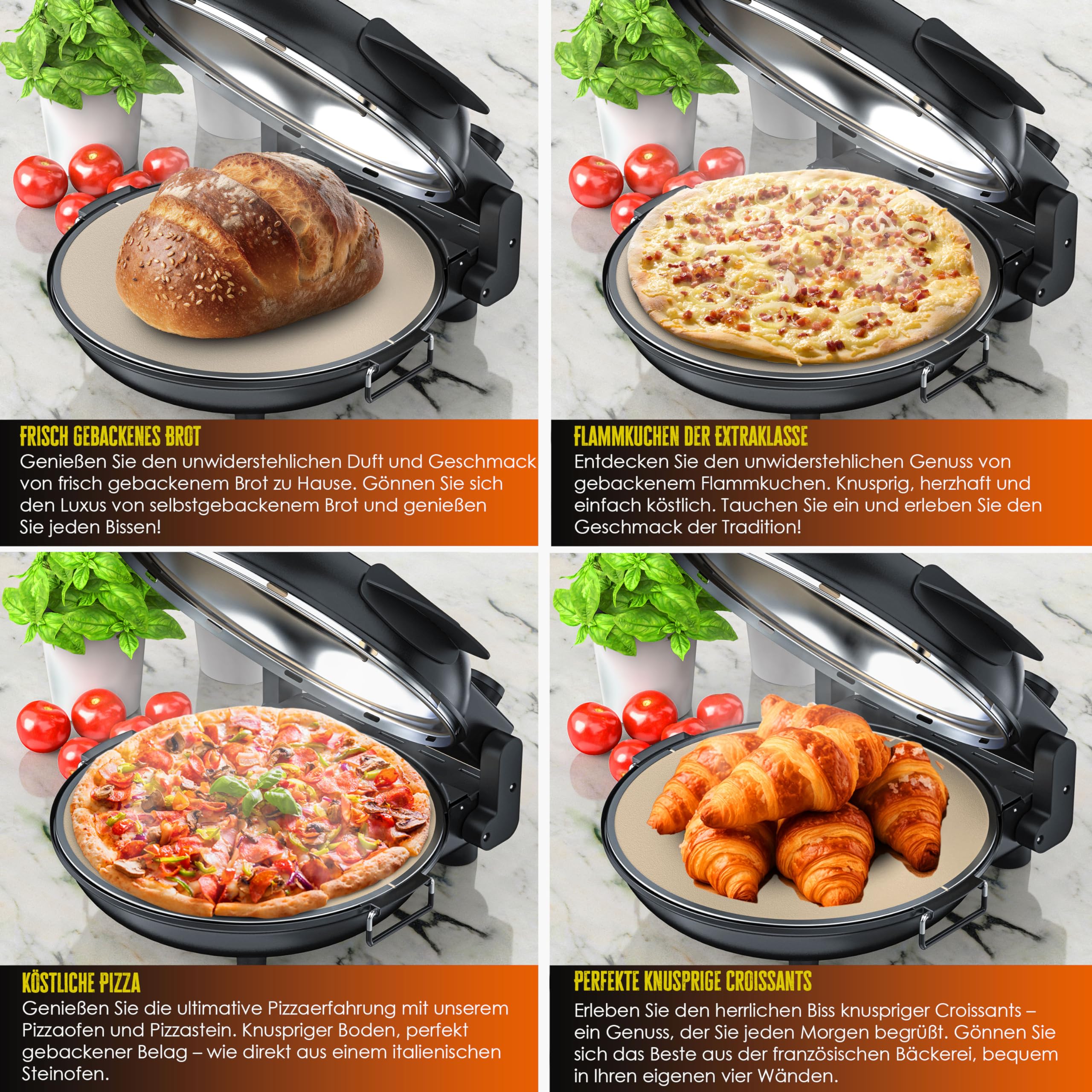 KESSER Four à pizza électrique jusqu'à 400 degrés, 1200 W, avec plaque en pierre ignifuge et minuterie de 32 cm de diamètre, 5 niveaux de chaleur et fenêtre.