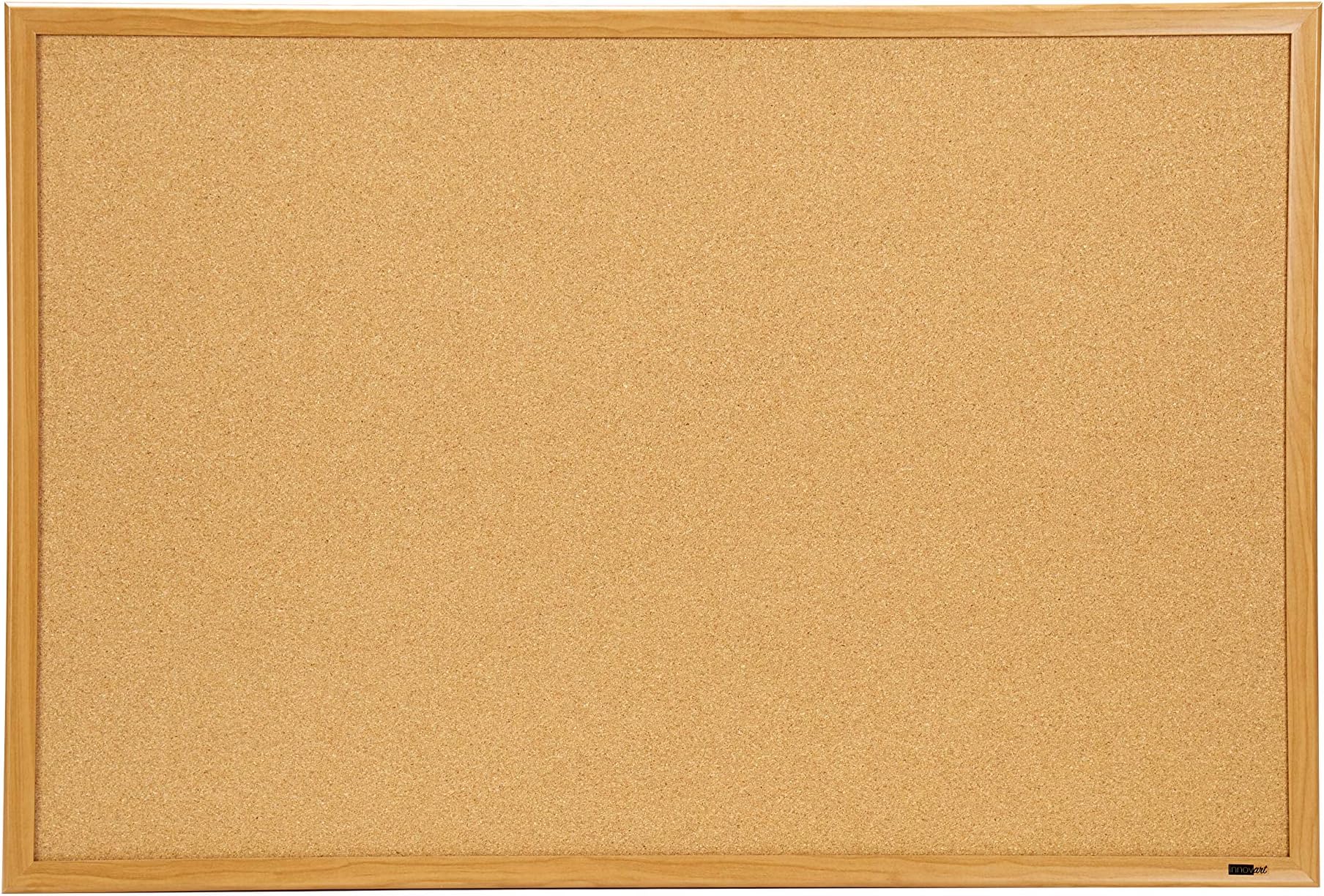 INNOVART Cork Bulletin Board 48"X36", Corkboard with Oak Wood Frame, Cork Notice Board with 10 Push Pins, Wall Mounted Office Board, Cork Board Pin Board Bulletin Board for Home, Office, School