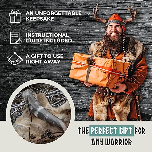 Vista 20 de Norse Tradesman Cuerno de guerra vikingo: trompeta de batalla de cuerno de soplado de 18 pulgadas hecha de auténtico cuerno de buey premium, una