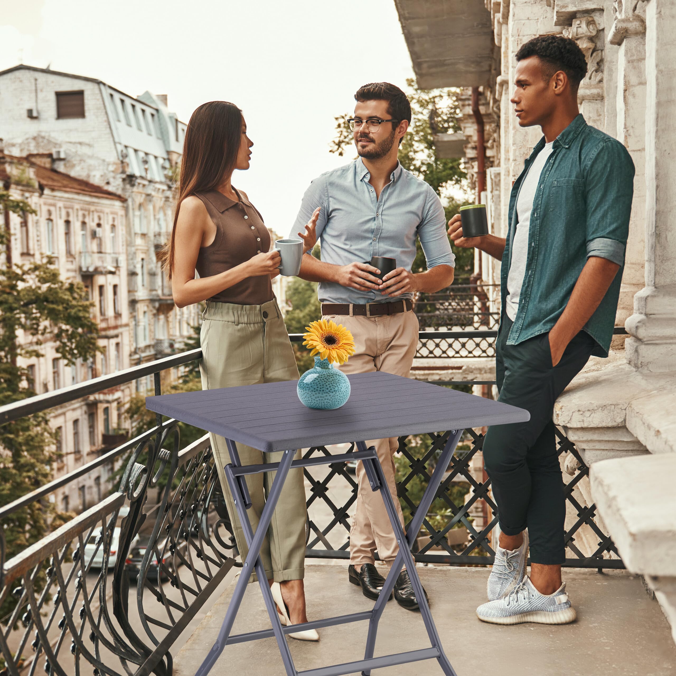 Relaxdays Table de Jardin Pliante, HxLxP : env. 73x62x62 cm, pour Balcon, terrasse, Camping, carrée, Grise