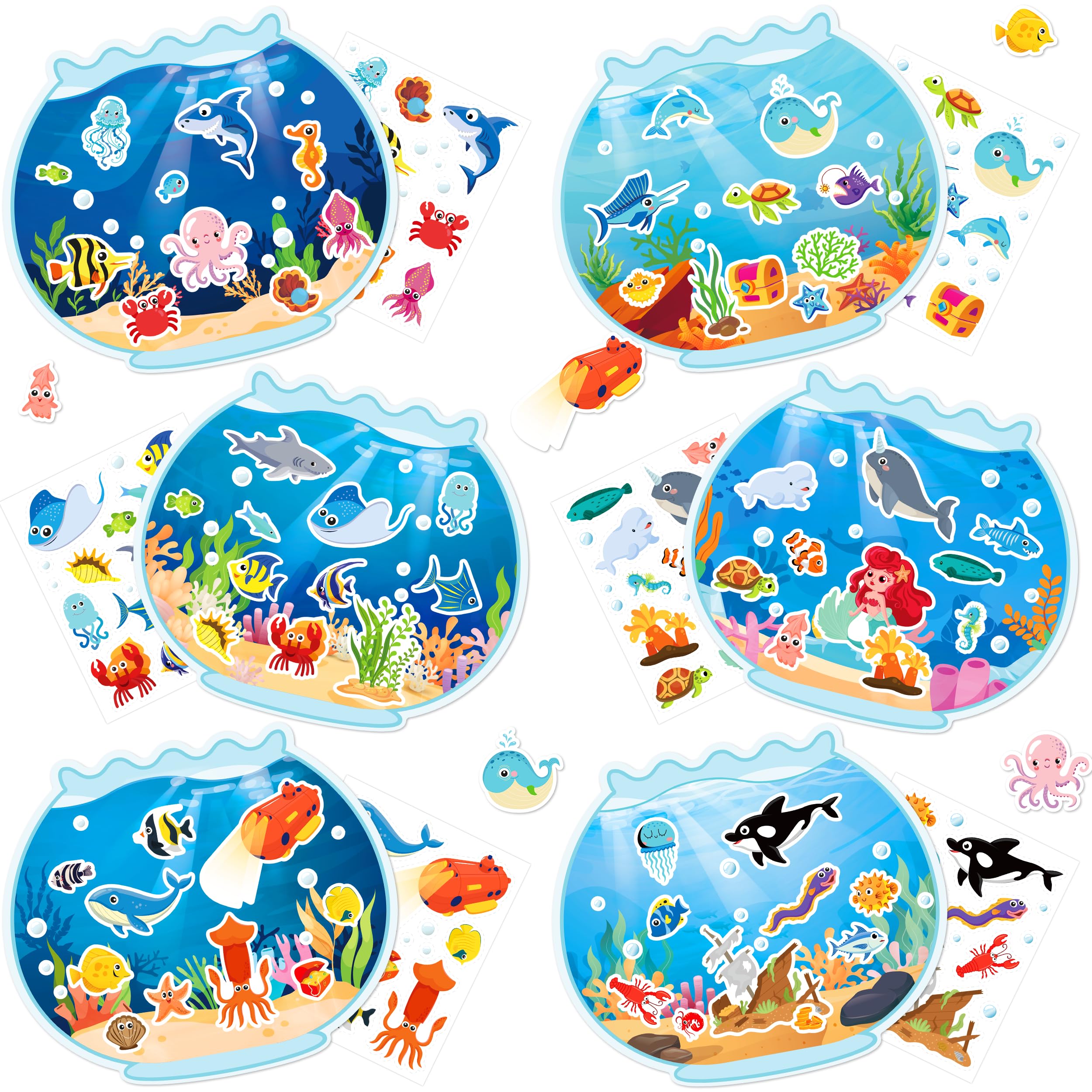 kortes Ocean Animal Face Sticker - 30 PCS Sea Animal Aquarium Scene Make a Face Sticker Sheets for Kids Make Your Own Sea Fish Tank Scene Craft Games for Kids Classroom Activities
