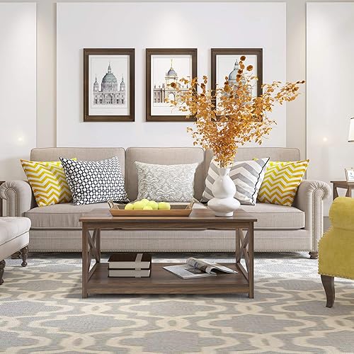 Miniatura 3 de Rainbow Sophia Mesa auxiliar moderna mesa de centro de madera de granja con almacenamiento de 2 niveles 40 pulgadas blanco vintageespresso