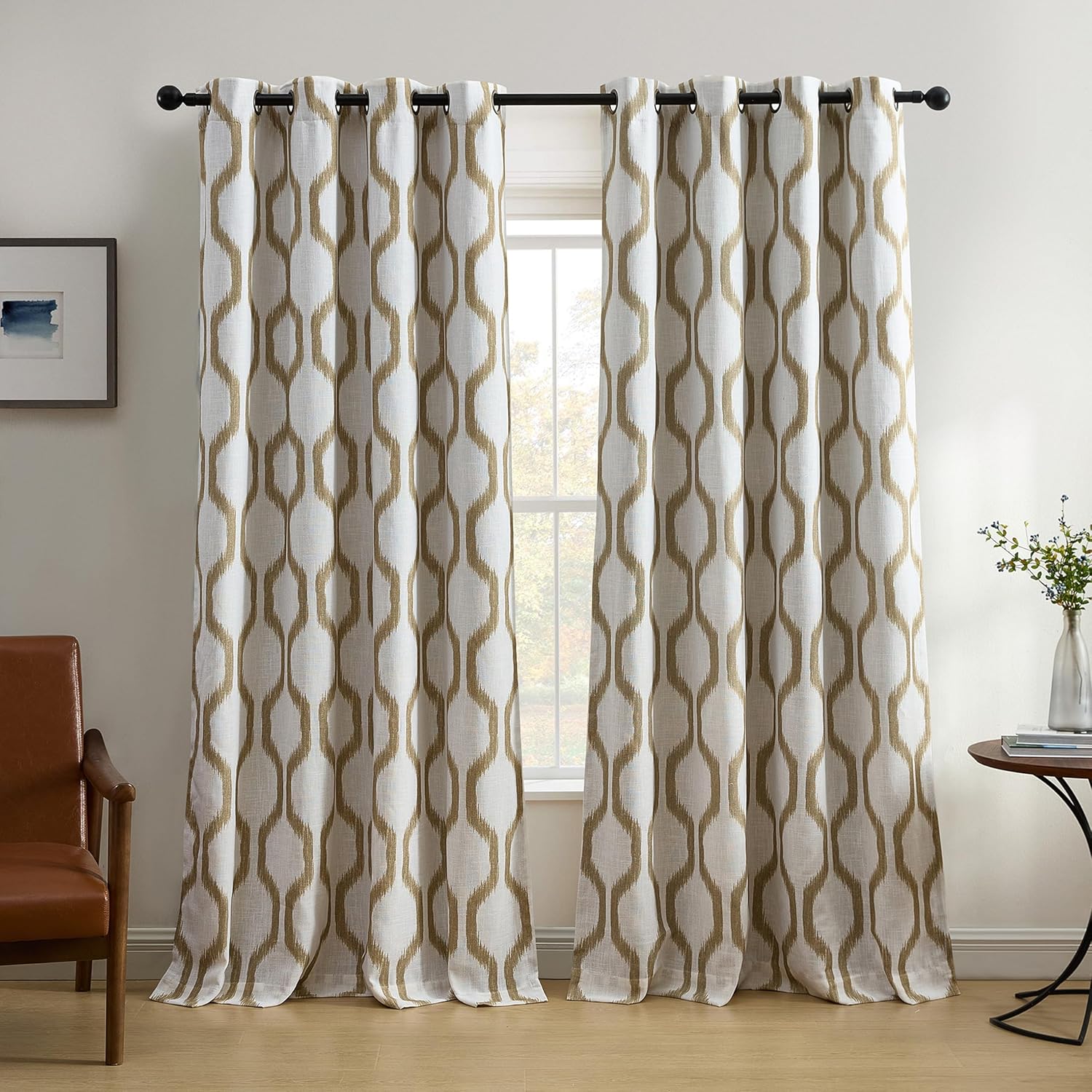 Elrene Home Fashions Renzo Ikat Geometric Room-Darkening Window Curtain, Living Room and Bedroom Drape with Grommets, 52"x84", 1 Panel, Natural