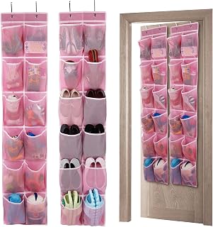 GOMAJI Over the Door Hanging Shoe Organizer, 12 Large Pockets, 2-Pack