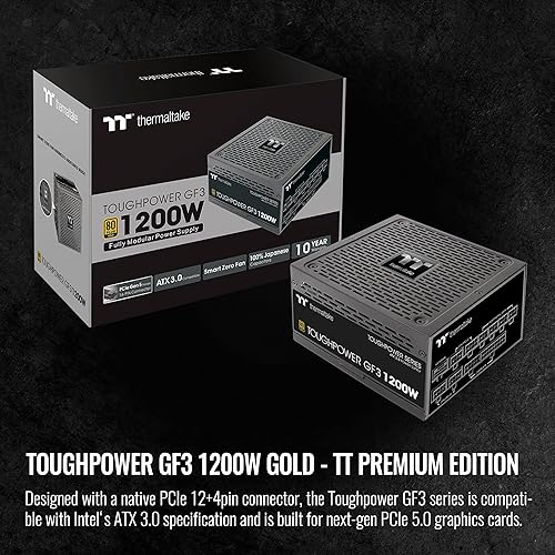 Miniatura 2 de Thermaltake Toughpower GF3 ATX 3.0 1200W 80+ Gold Fuente de alimentación totalmente modular SLICrossfire Ready, conector PCIe Gen.5 12VHPWR