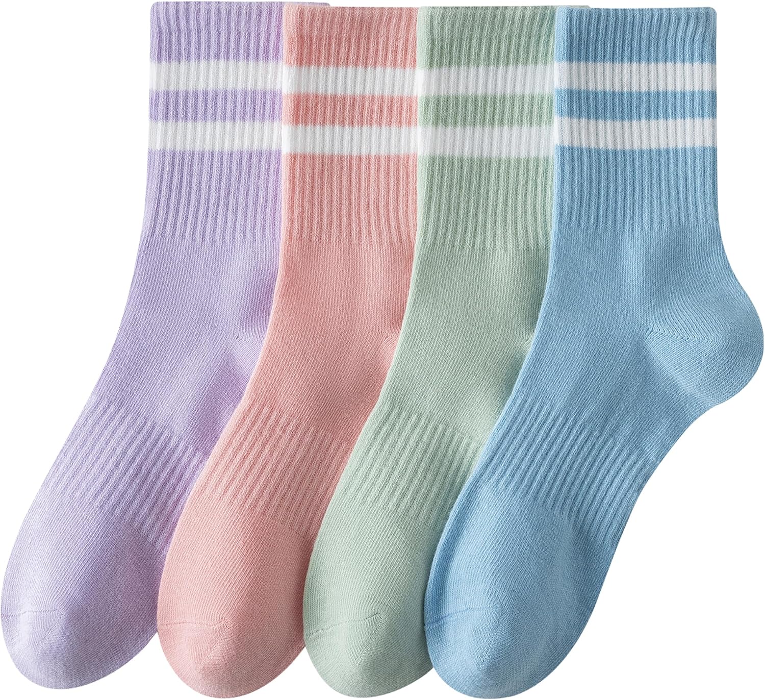 Socks for Women Crew Striped Cotton Casual Socks 4 Pairs Size 5-10