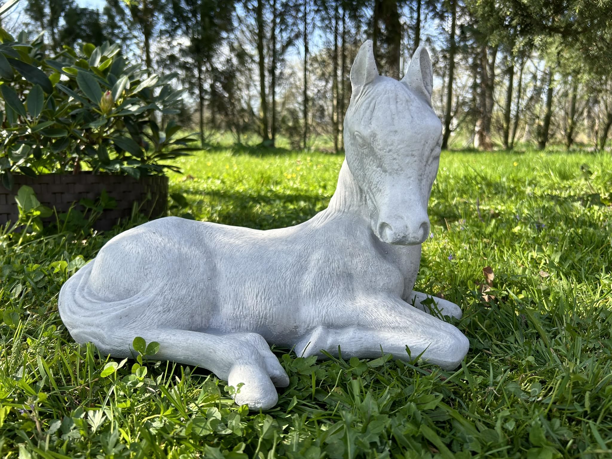 FABRIQ Figurka leżącego konia – realistyczna dekoracja ogrodowa ze sztucznego kamienia, szerokość 40 cm, masywna