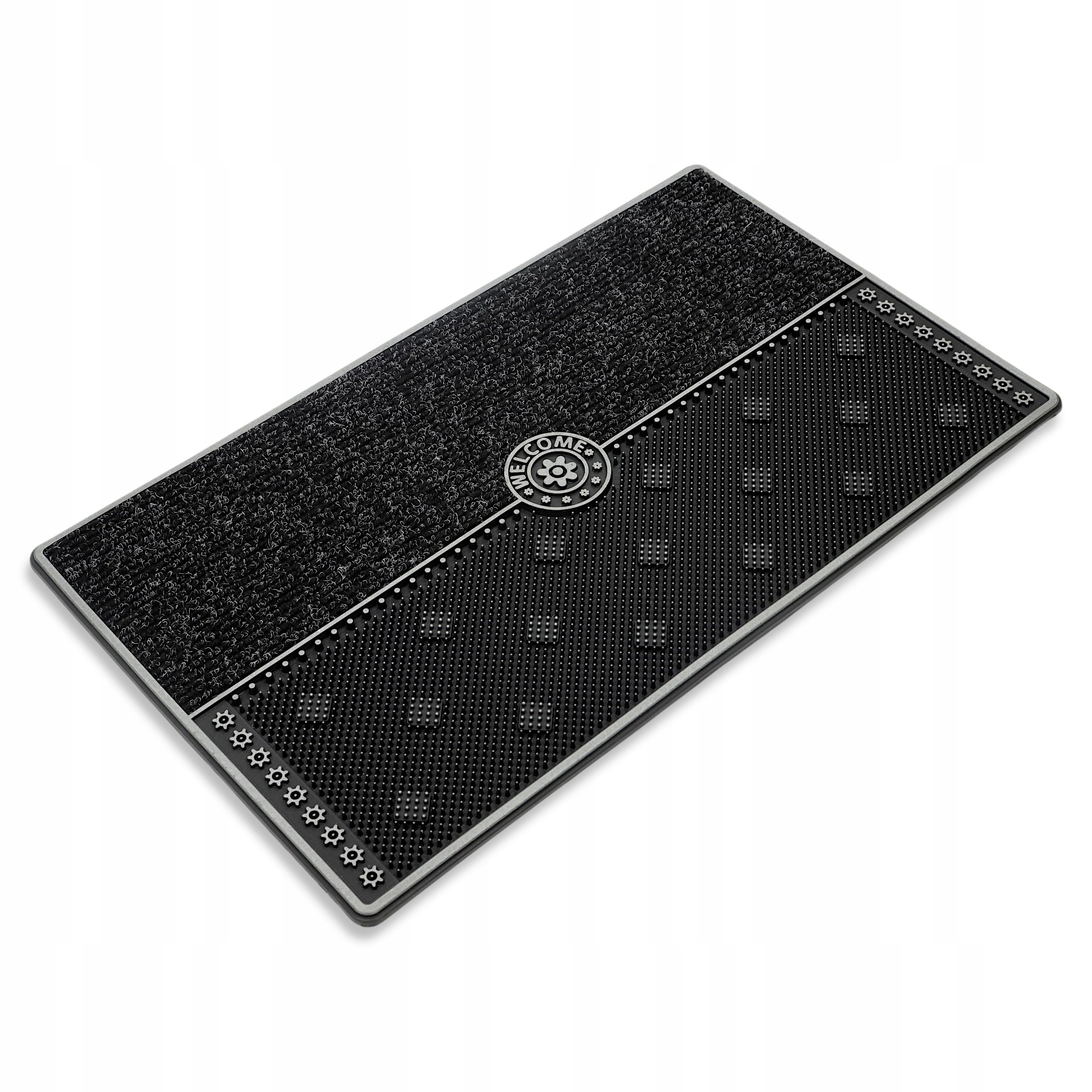 Fußmatte Außen 45x75 cm – stabile Gummimatte mit Doppelstruktur, Schmutzfangmatte mit Fasern & Gummi-Noppen, rutschfest, Wetterfest, Türmatte - Türvorleger Silver Langfristig Haltbar