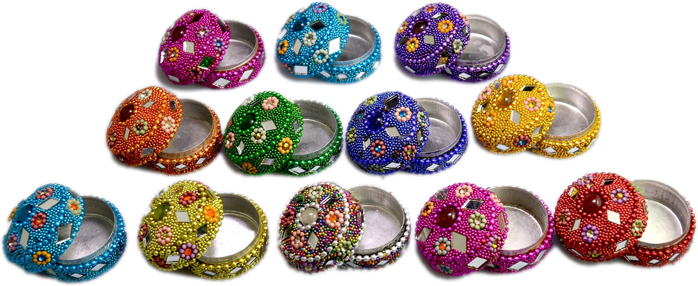 Krishna Mart India A Set of 12pcs Jewelry Boxes Home Decor Mirror Work,beaded Fashionable Multi Color Jewellery Boxes