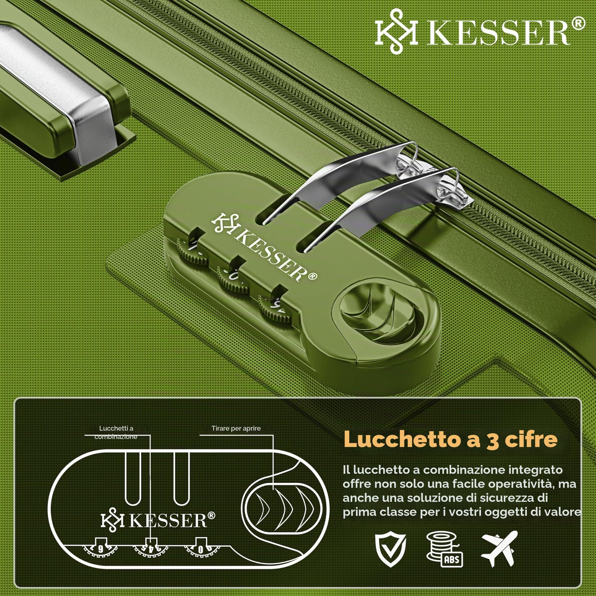 KESSER® Set di 4 valigie da viaggio - trolley - valigie rigide - bagaglio da viaggio - valigie a guscio rigido S-M-L-XL