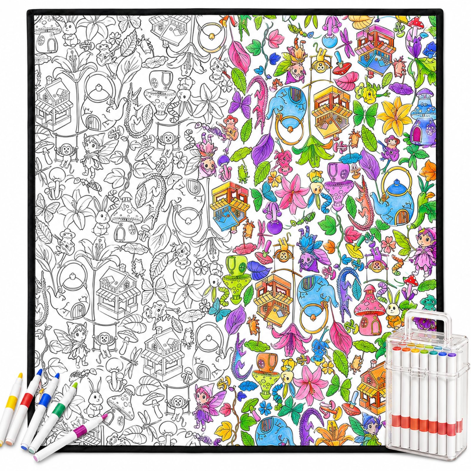 DIY Colouring Blanket for Adults with 12 Markers, Colour Your Own Blanket, Soft Velvet Throw, Washable Fabric Art Craft Gift, 125 x 150 cm