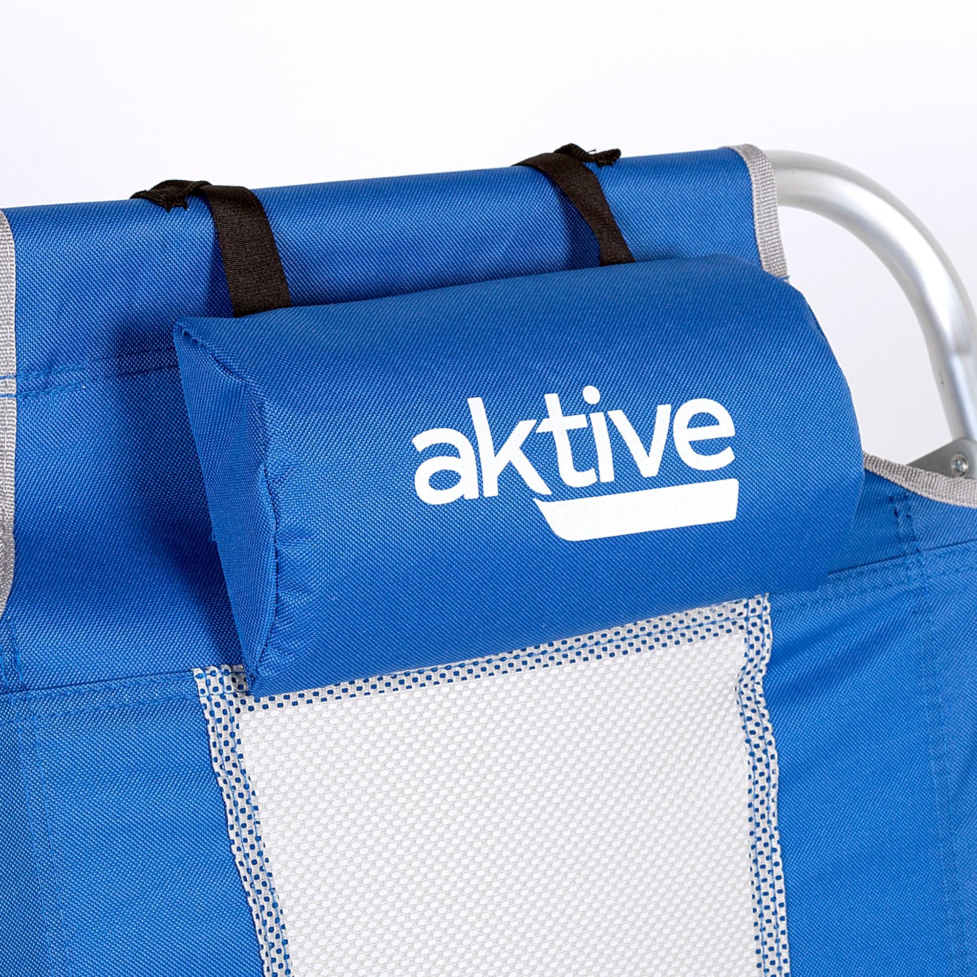 AKTIVE Sedia da spiaggia pieghevole e reclinabile 7 posizioni, Misure 49x56x78 cm, Con tasche, rete traspirante e cuscino, Blu e grigio, Antiribaltamento, Materiale alluminio, Max. 110 kg (62656)