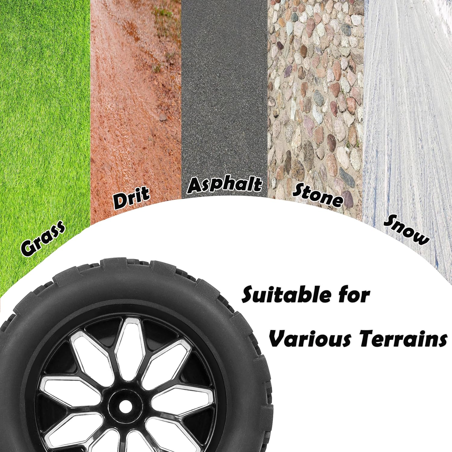 RC Station 12mm Hex RC Wheels and Tires 1/10 Scale RC Truck Tires and Wheels for Traxxas Rustler Stampede 2wd 4x4 vxl Hoss E-Revo Redcat Volcano EPX RIAARIO AMORIL Tires and Wheels Preglued 4PCS