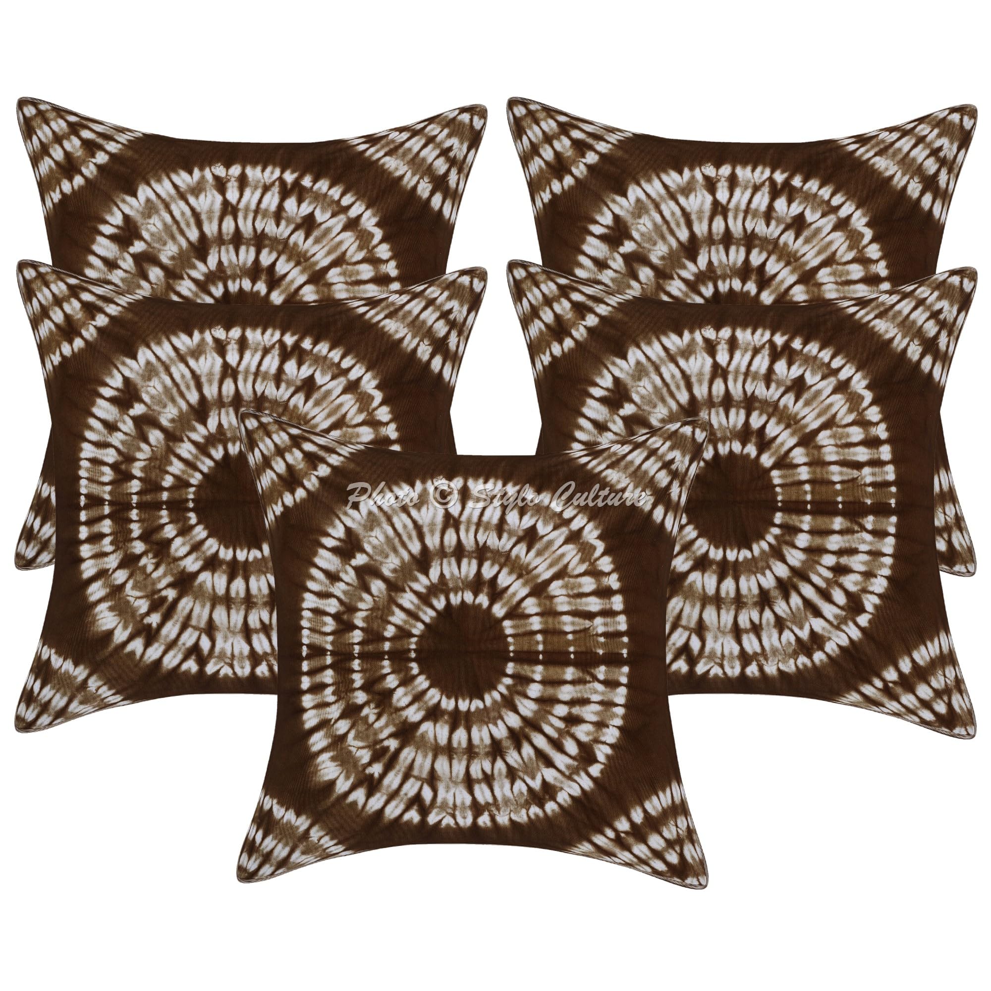Bohemien Dekorativ Baumwolle Sofa Kissenbezüge 50x50 cm Braun Dekokissen Shibori Tie Dye Wohnzimmer Couch Kissenhullen Batik Quadrat Couchkissenbezüge Kissen Bezüge - 5 STK.