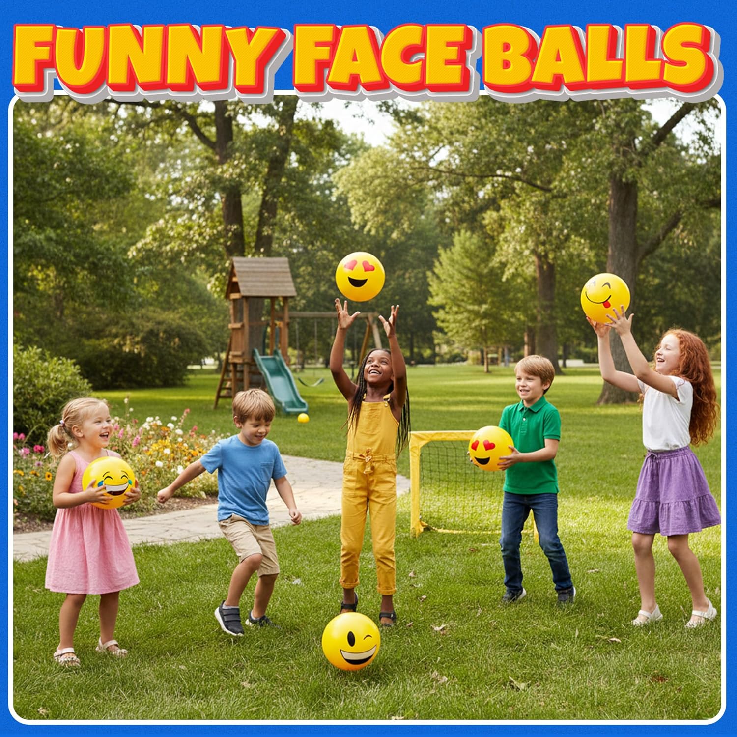 8.5-Inch Happy Face Bouncing Balls for Kids & Toddlers (Pack of 5) - Playground Balls w/ 5 Fun Designs - Lightweight Play Bouncy Ball for Boys & Girls
