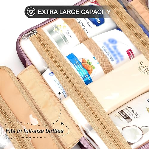 Miniatura 4 de COOSKY Neceser colgante de viaje para mujer, con capacidad para champú de tamaño completo, con compartimento organizador de joyas, bolsa de