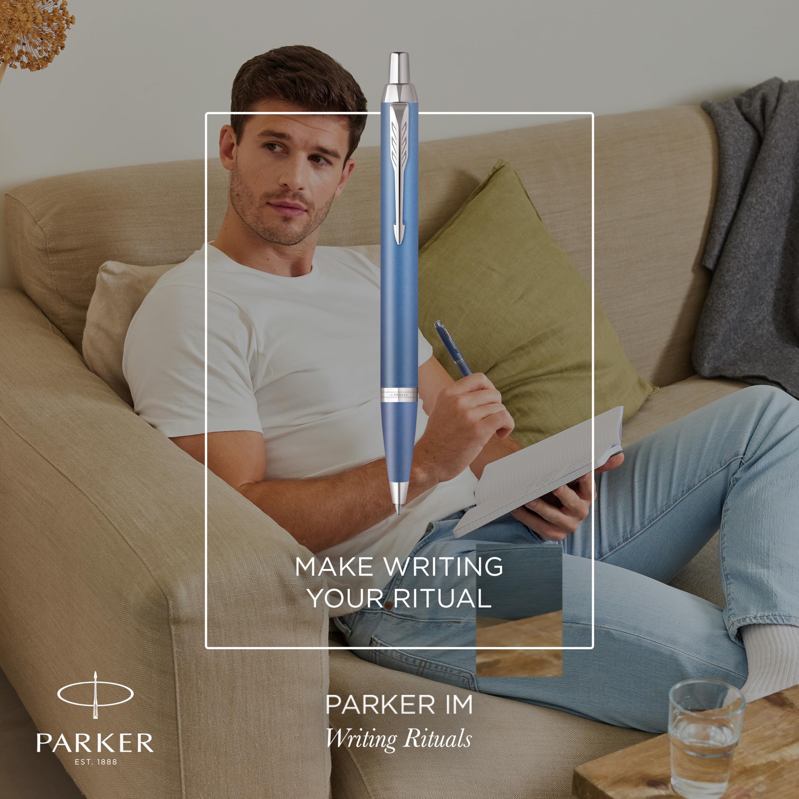 Parker IM Writing Rituals Ballpoint Pen, Rituals Blue Chrome Trim - Image 2