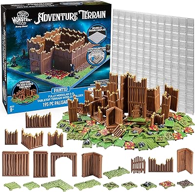 Monster Adventure Terrain 195Pc Painted Palisade Base Set- Fully Modular, Stackable 3D Tabletop World Builder- Use Alone or w Other Sets- Perfect for DND Dungeons Dragons, Pathfinder, & All RPG Games