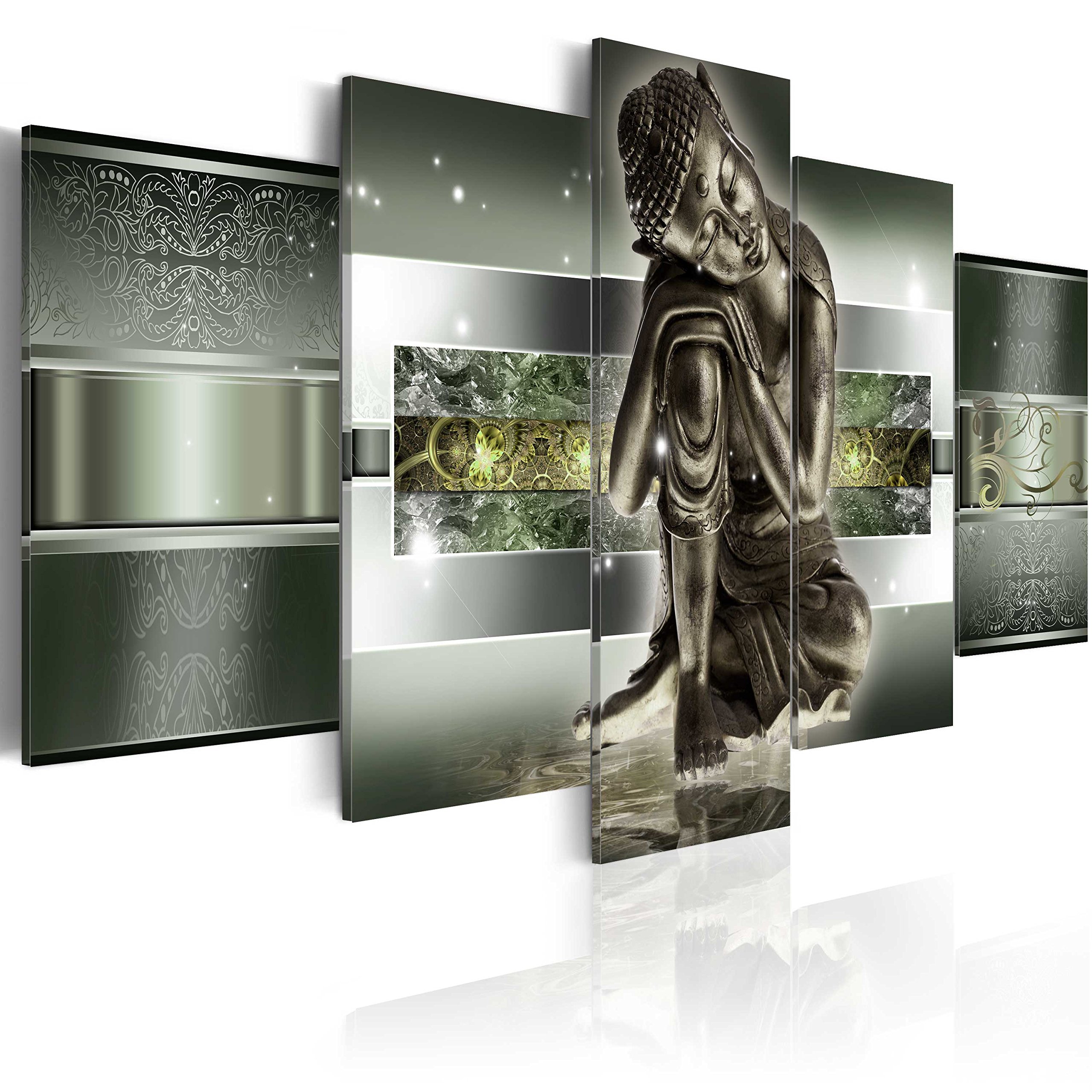Cuadros B&D XXL - Cuadro en Lienzo Buda Zen Spa 200x100 cm 5 piezas - Impresión en material tejido no tejido cuadros decoracion salon modernos lienzos - Buddha Paisaje Cascada 020113-291