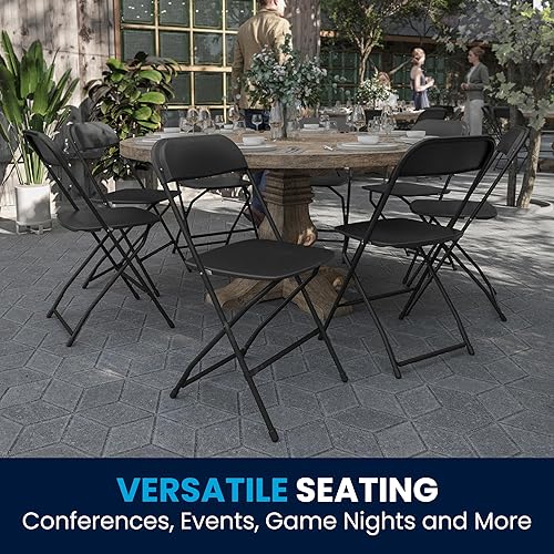 Vista 256 de Flash Furniture Hercules - Silla plegable comercial grande y alta, extraancha, capacidad de 650 libras de plástico duradero, color negro, paquete