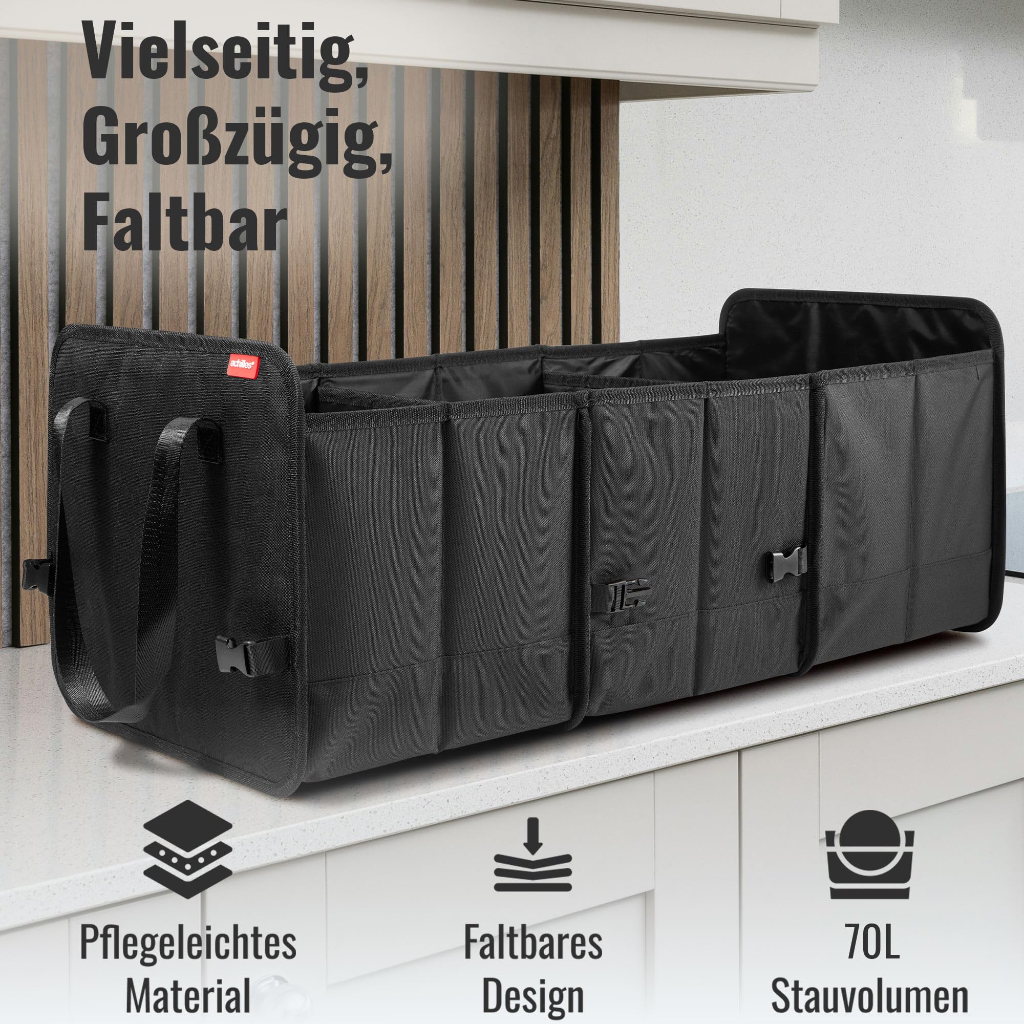 Achilles Faltbare Autobox Auto Organizer Kofferraumtasche 74 x 33 x 30 cm Schwarz