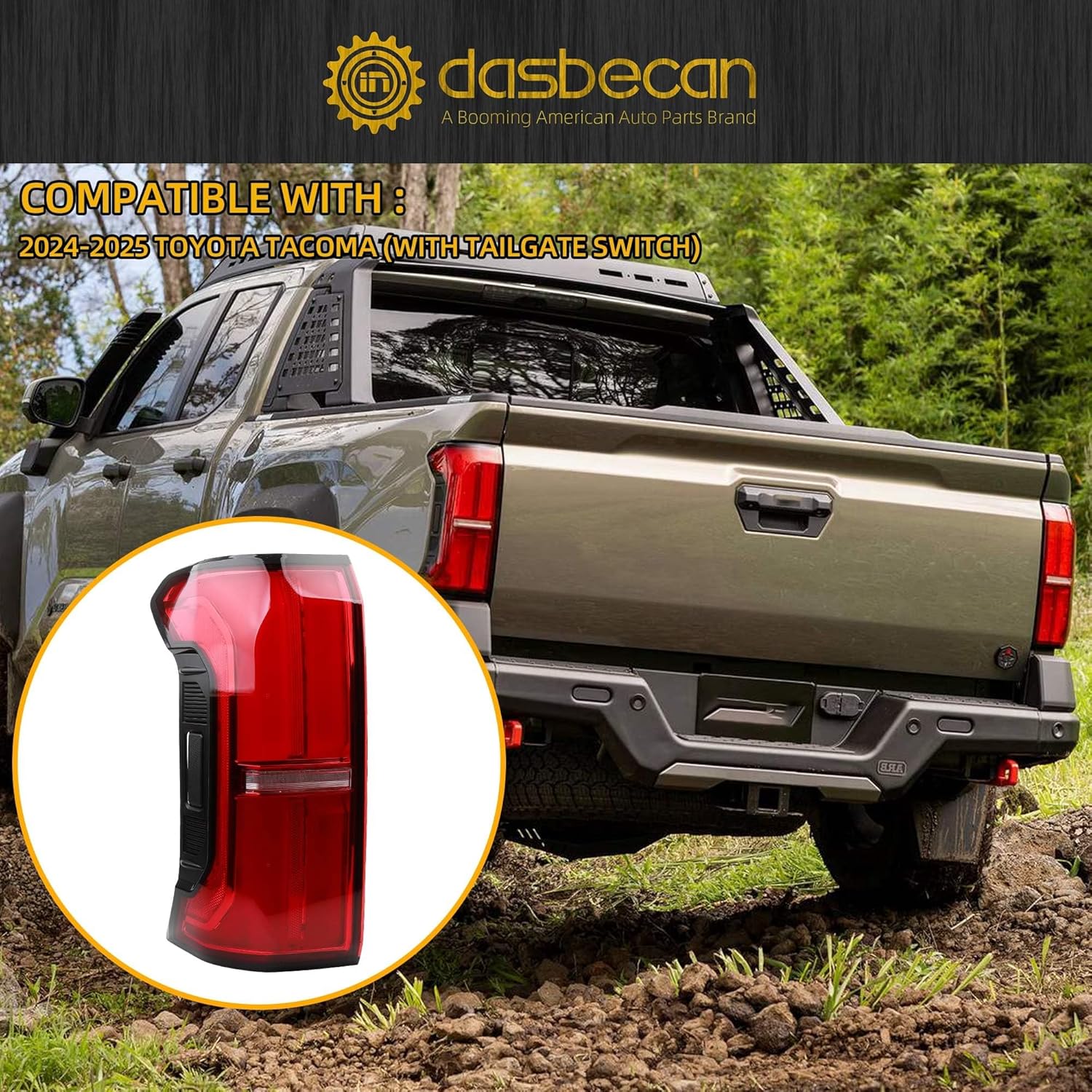 Dasbecan Tail Light LED (With Tailgate Switch) Compatible With 2024 2025 Toyota Tacoma Taillight Assembly Rear Lamp Left Driver Side 81560-AK010