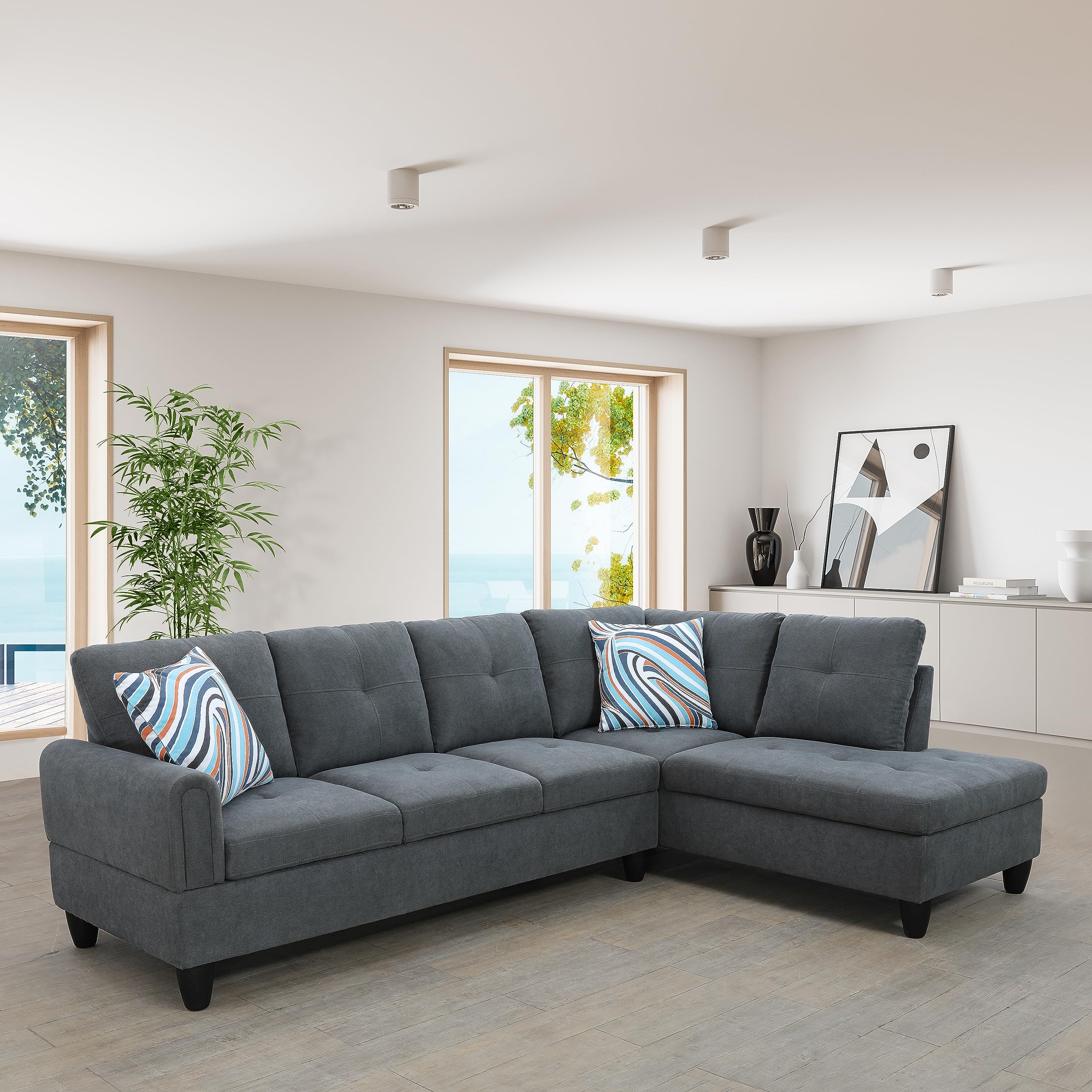 Beverly Fine FurnitureMariana 2 Piece Right Facing Sectional Sofa & Chaise, Dark Grey