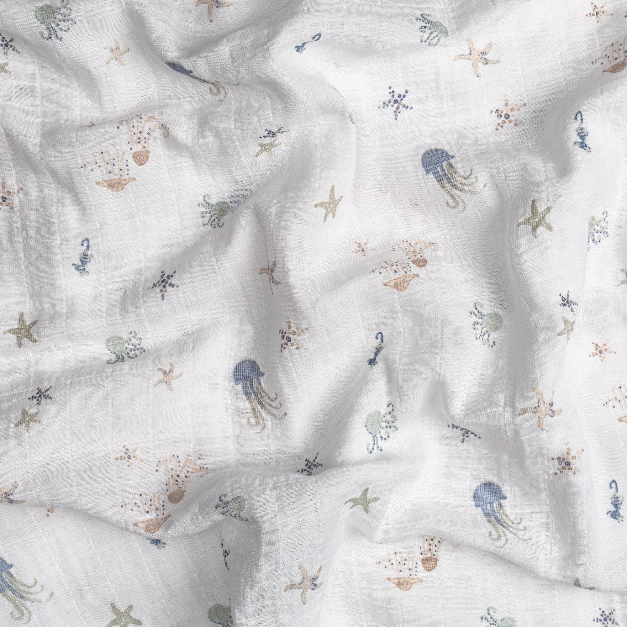 Crane Baby Manta de Muselina para bebé, Pack de 3, 100% Muselina de algodón, Estampado Vida Marina, imprescindible para bebé