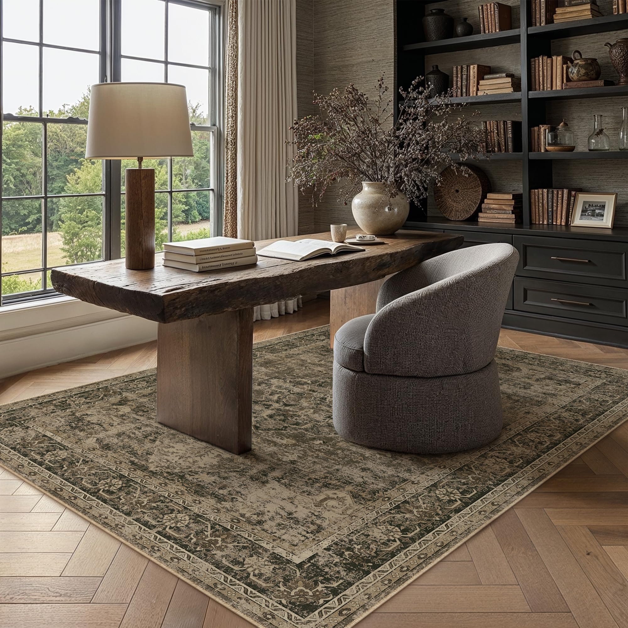 PureCozy Brown Small Area Rug 4x6 Vintage Oriental Distressed