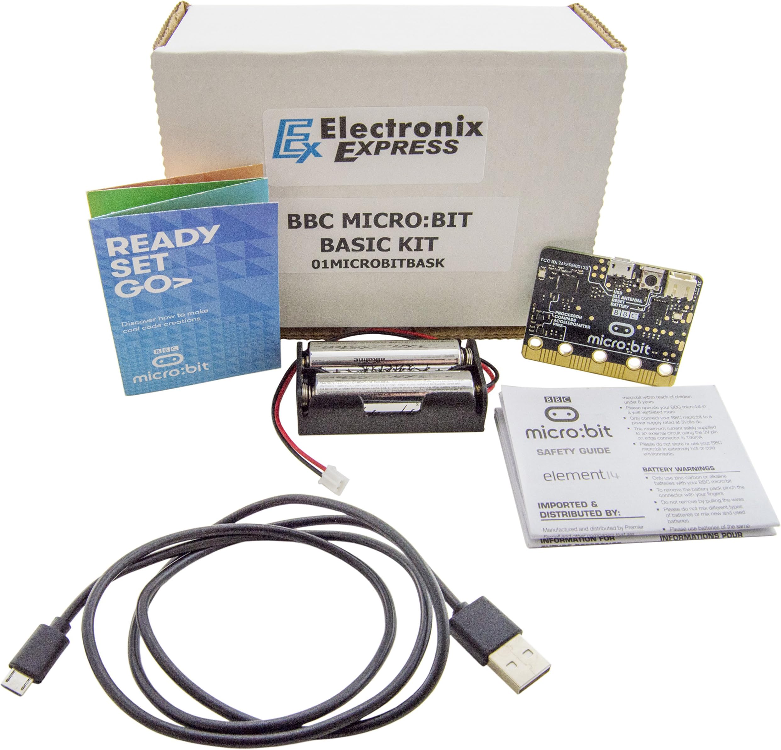 BBC Micro:bit V2 Board with MicroUSB Cable and Battery Pack - Programmable SBC Computer for Coding and Programming