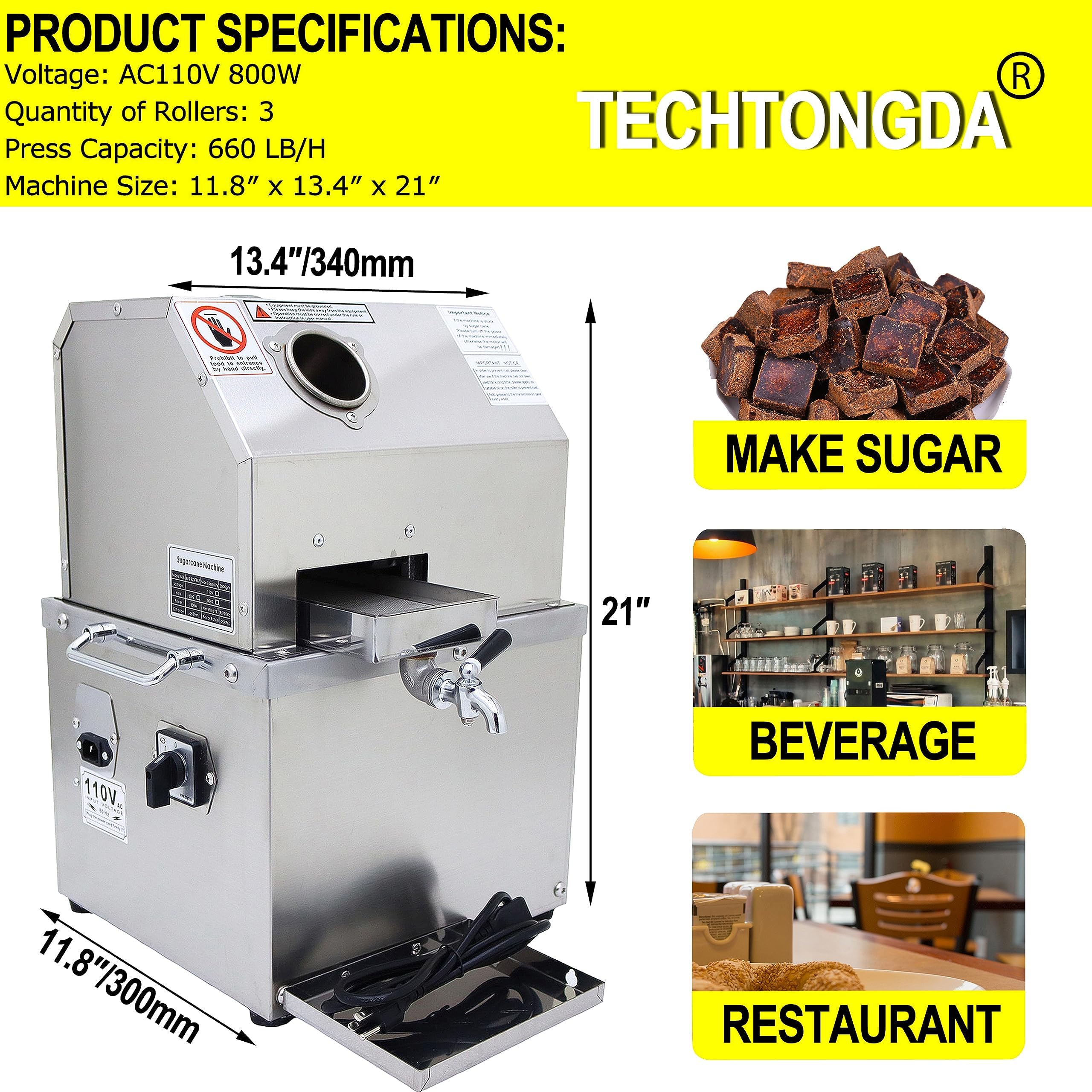 TECHTONGDA 110V 800W Electric Sugar Cane Juicer Machine 3 Rolls Sugarcane Juice Extractor Squeezer 3 Stainless Steel Rollers for Commercial 2 Peeling Knives 660 LBSH product thumbnail 3