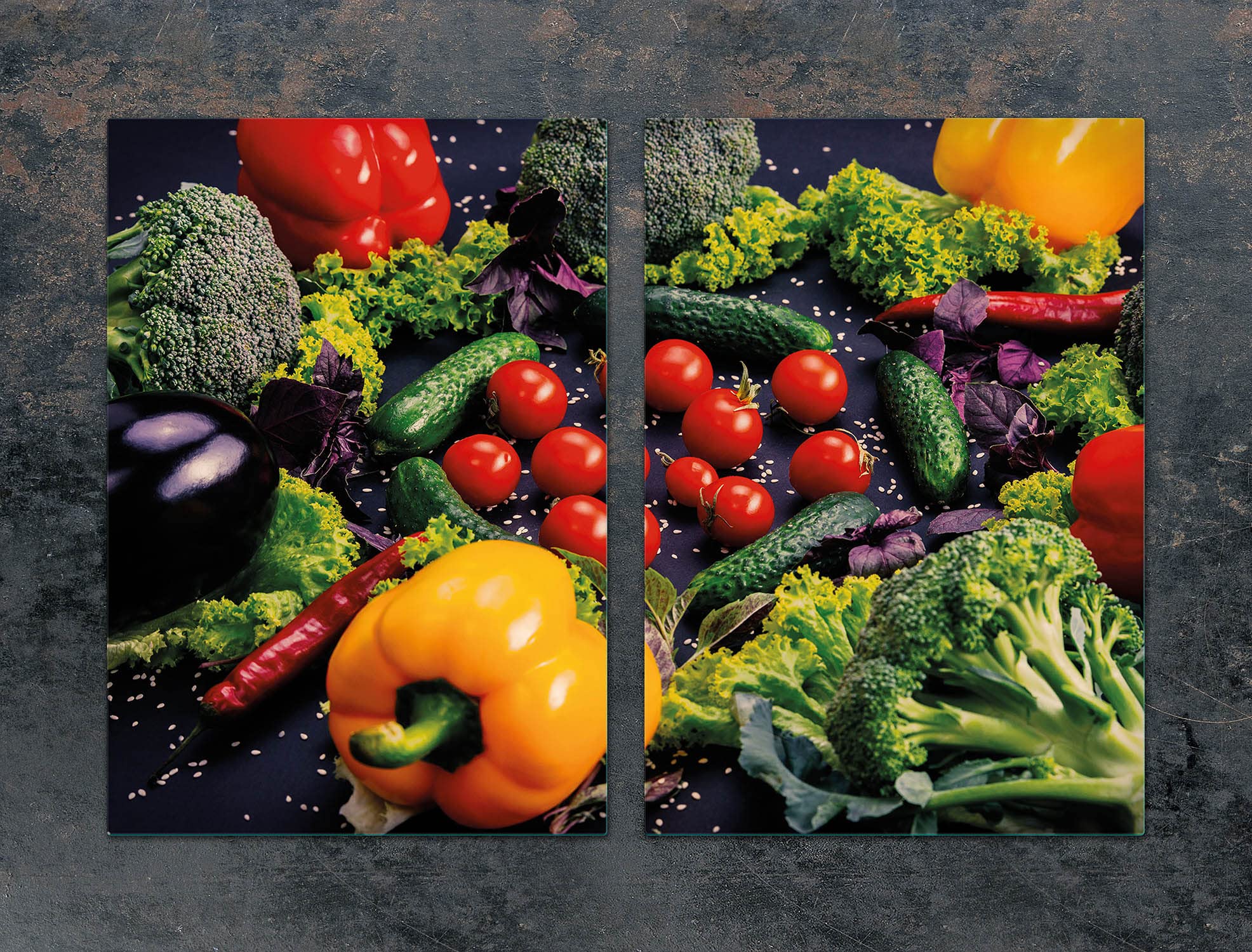Placa protectora de vitrocerámica 2 x 35 x 52 cm 2 piezas cocina eléctrica universal para inducción protección contra salpicaduras tabla de cortar de vidrio templado, VERDURAS