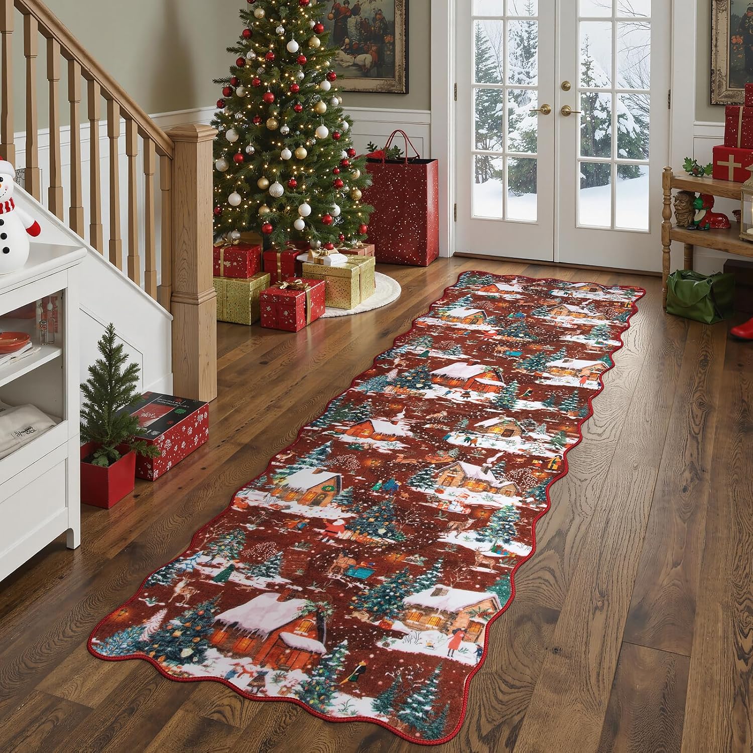 Wonnitar Christmas Runner Rug 2x6, Washable Kitchen Runner Rug Non Slip, Low Pile Soft Christmas Tree Hallway Runner Carpet for Entryway Bathroom Bedside Holiday Decor (Red,2'x6') 2' x 6' (Rectangular) Red