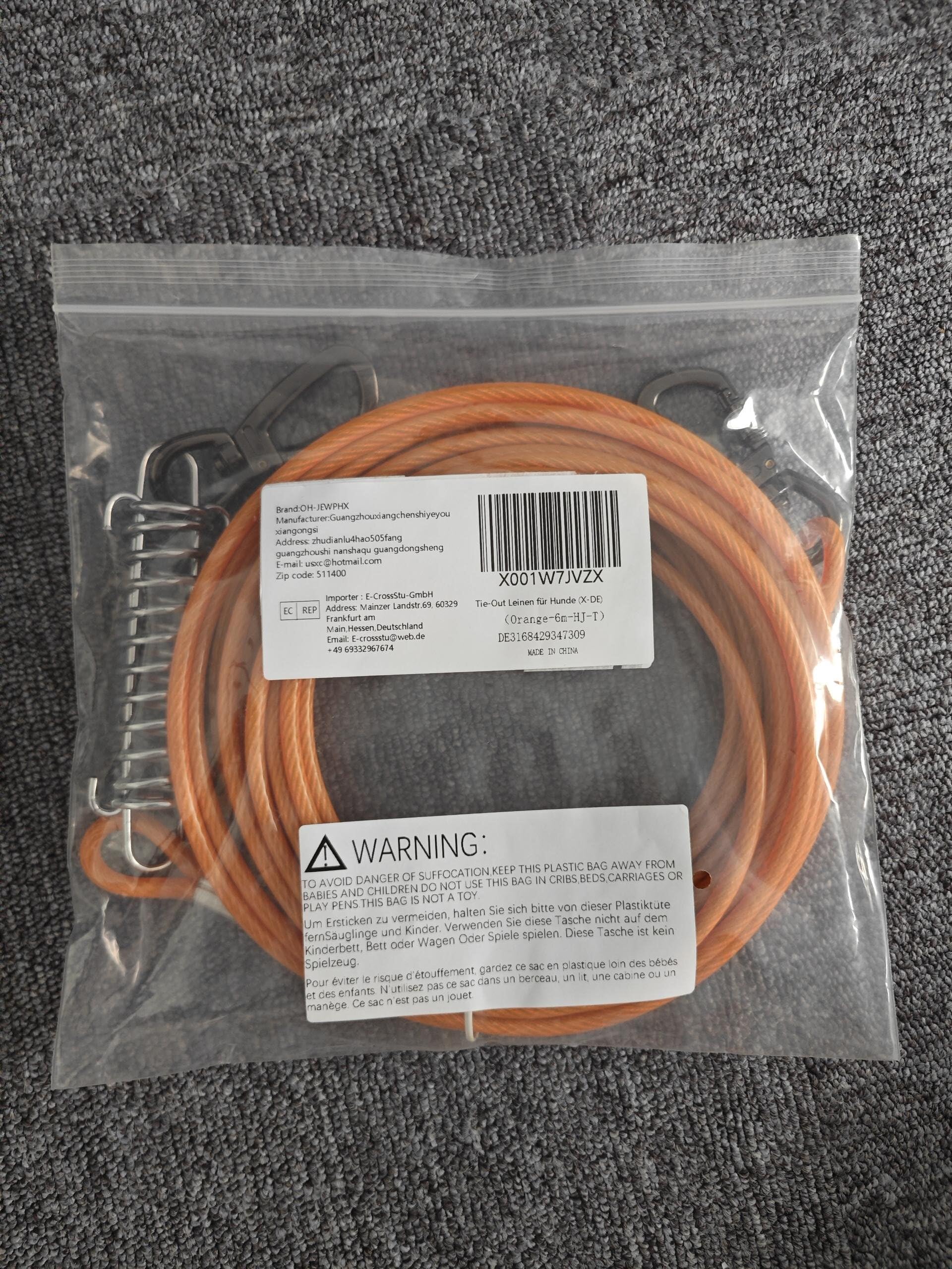 Câble d'attache orange pour chien avec crochet pivotant à ressort verrouillable, chaînes robustes pour l'extérieur pour animaux de compagnie, câbles de course pour chiens jusqu'à 226,8 kg (3 m)