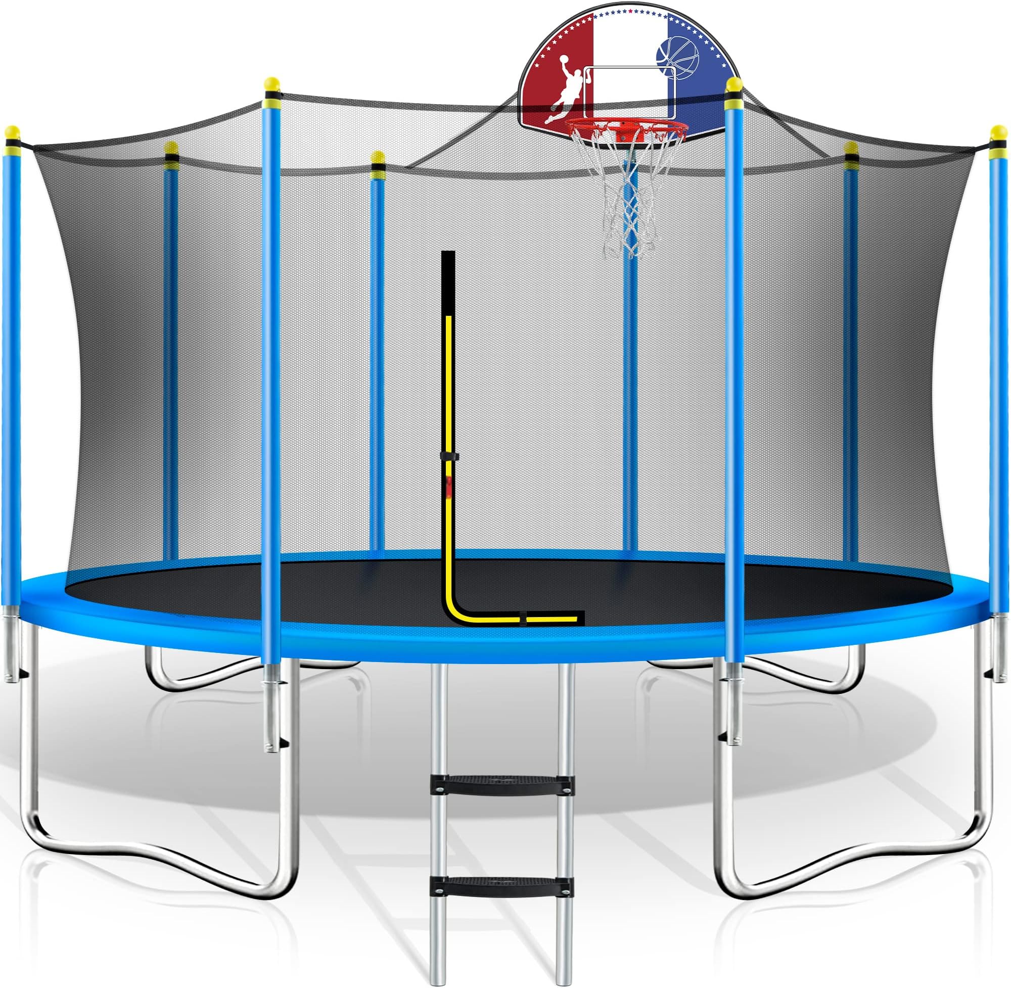 Merax 14FT Trampoline for Kids, Recreational Trampolines with Safety Enclosure Net, 1200LB ASTM Approved, Basketball Hoop and Ladder