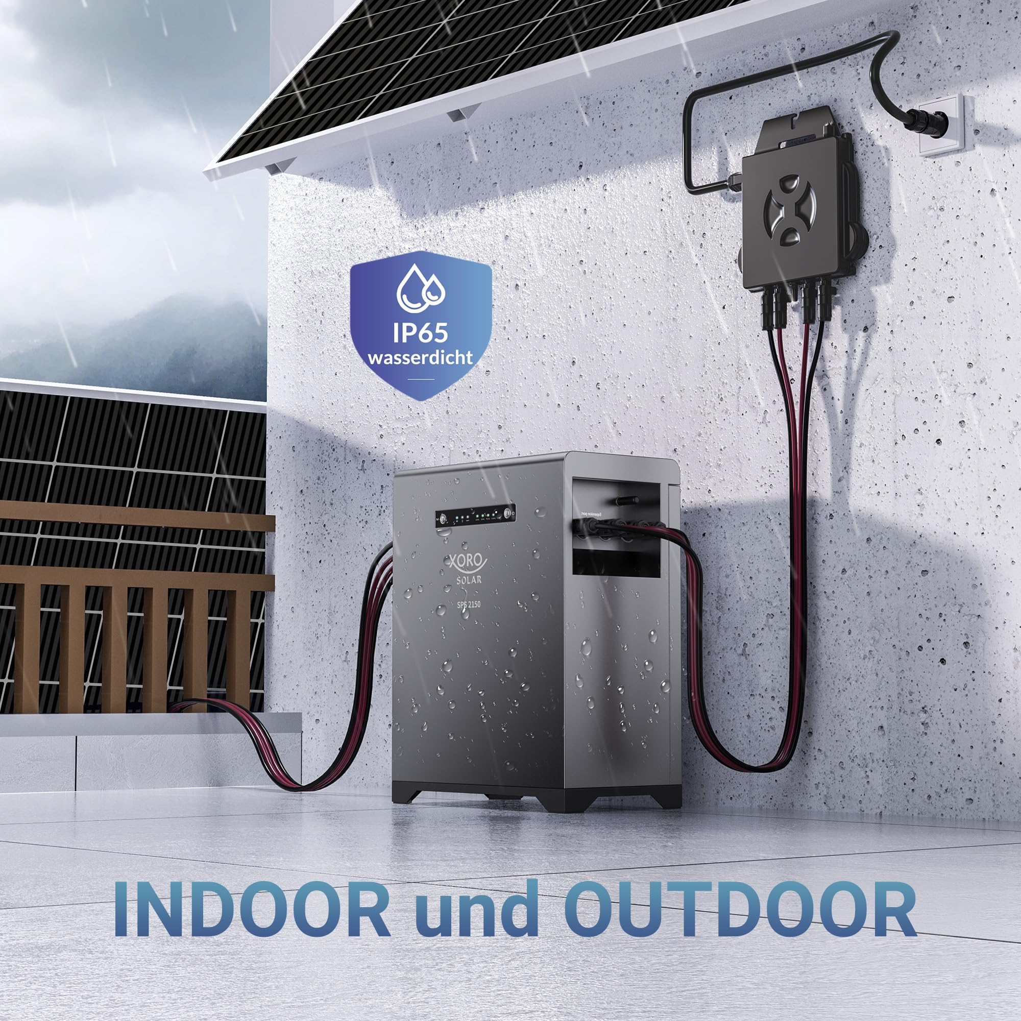 SPS 2155 Solarspeicher - Balkonkraftwerkspeicher mit 2 kWh LiFePO4 Akku, Dual MPPT 2x800W Eingang, 800W Ausgang für den Innen- und Außenbereich IP65, Plug & Play