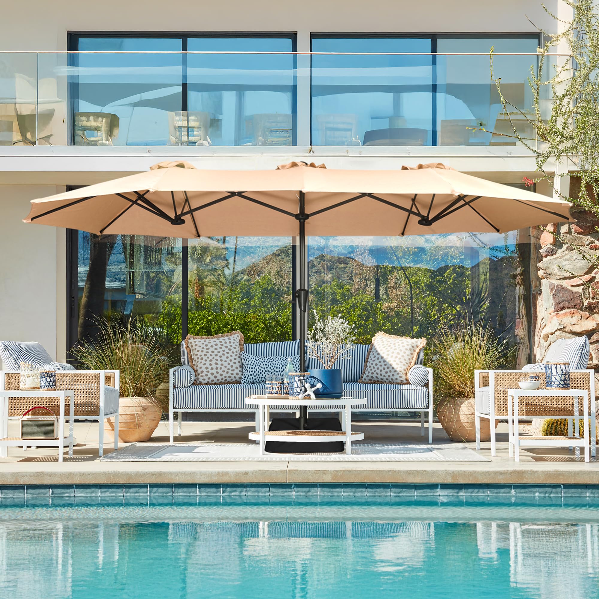 The Best Patio Umbrellas Under $100 in 2026 (No Cheap Poles) 2 SUPERJARE 13FT Outdoor Patio Umbrella with Base Included, Double Sided Pool Umbr — product photo