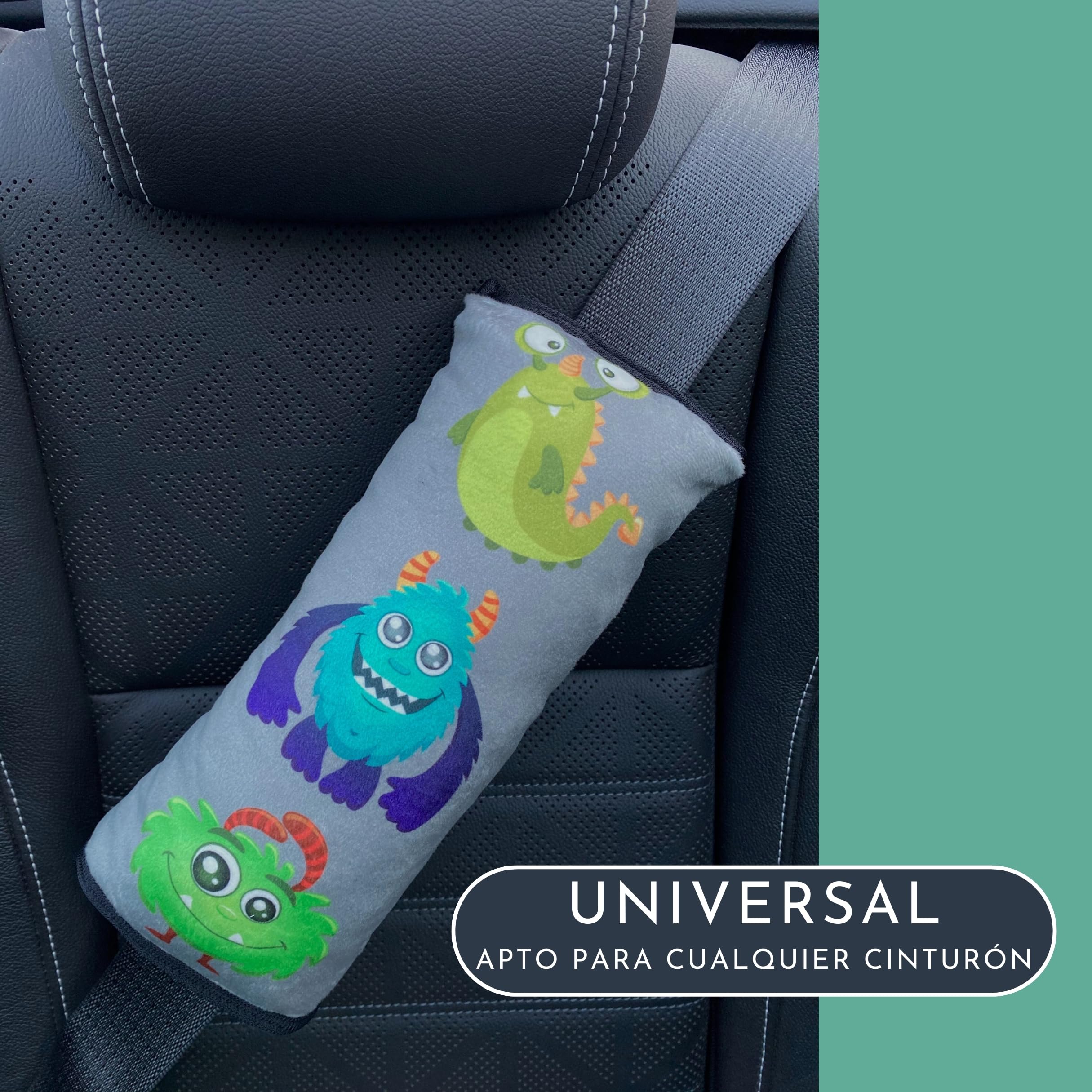 HECKBO Almohadilla para coche con dibujos de monstruos para niños - lavable a máquina suave, tacto de peluche, almohadilla cinturón de seguridad — view 6