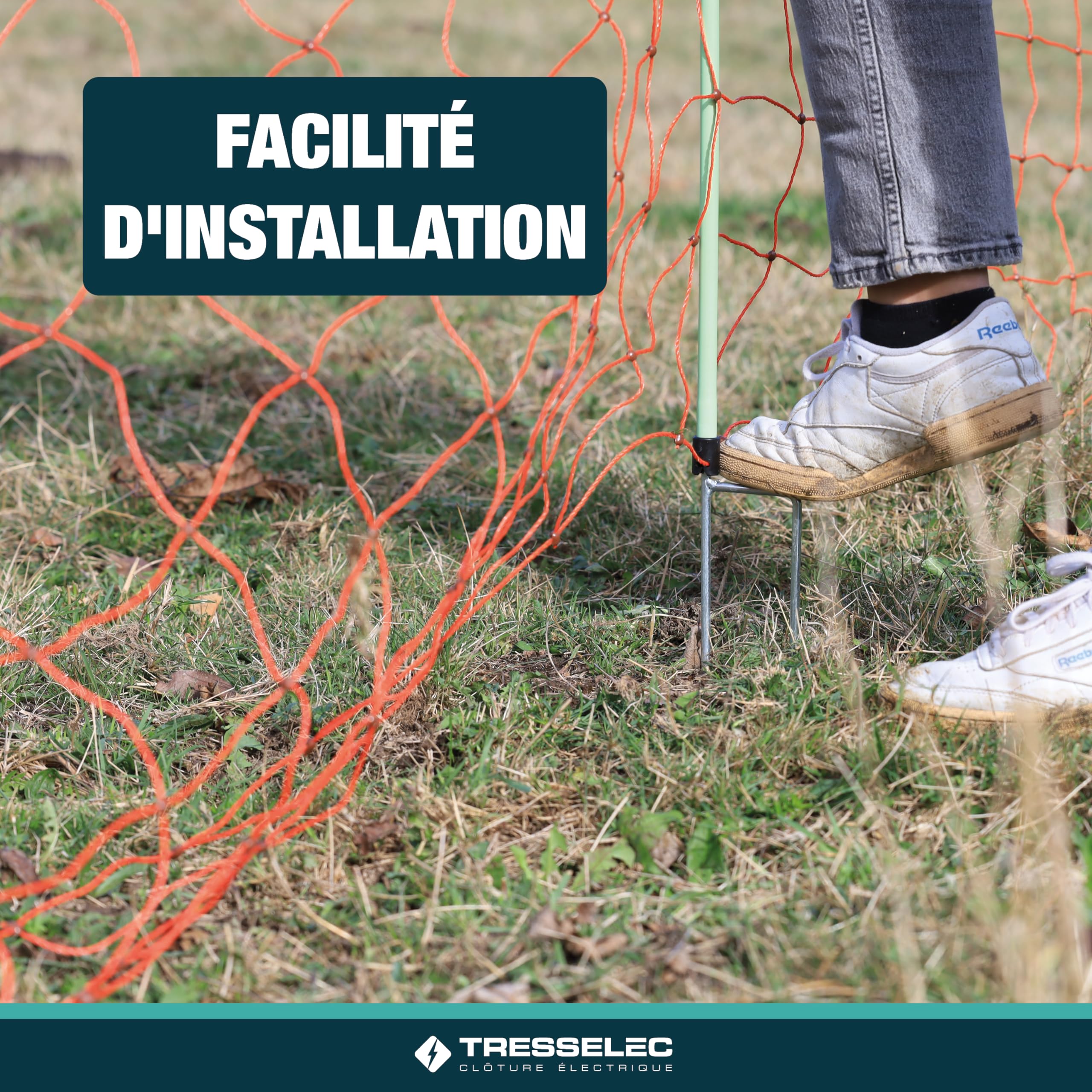 Filet électrifiable 50m - 14 Piquets - Hauteur 88cm - Clôture électrique pour animaux - Solution facile à installer et mobile - Double Pointe - Filet pour mouton, chèvre, poule (Premium)
