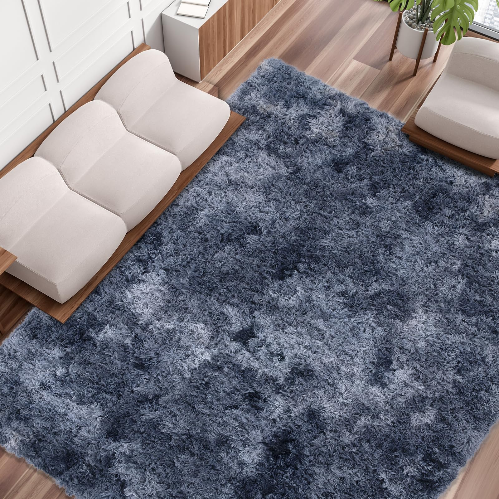 MABOZOO 9x12 Plush Area Rugs for Living Room,Extra Large Grey Tie Dyed