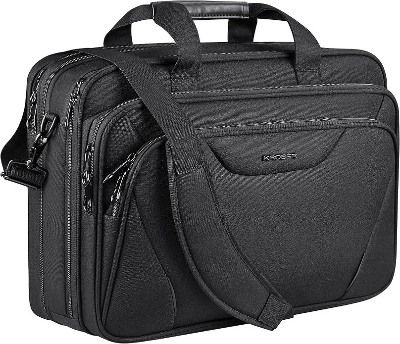Bagsmart Backpack KROSER Expandable Laptop Briefcase - Fits 17.3" Laptops, Water-Repellent, RFID Pockets (Black, Business/Travel Ready) Messenger Bag