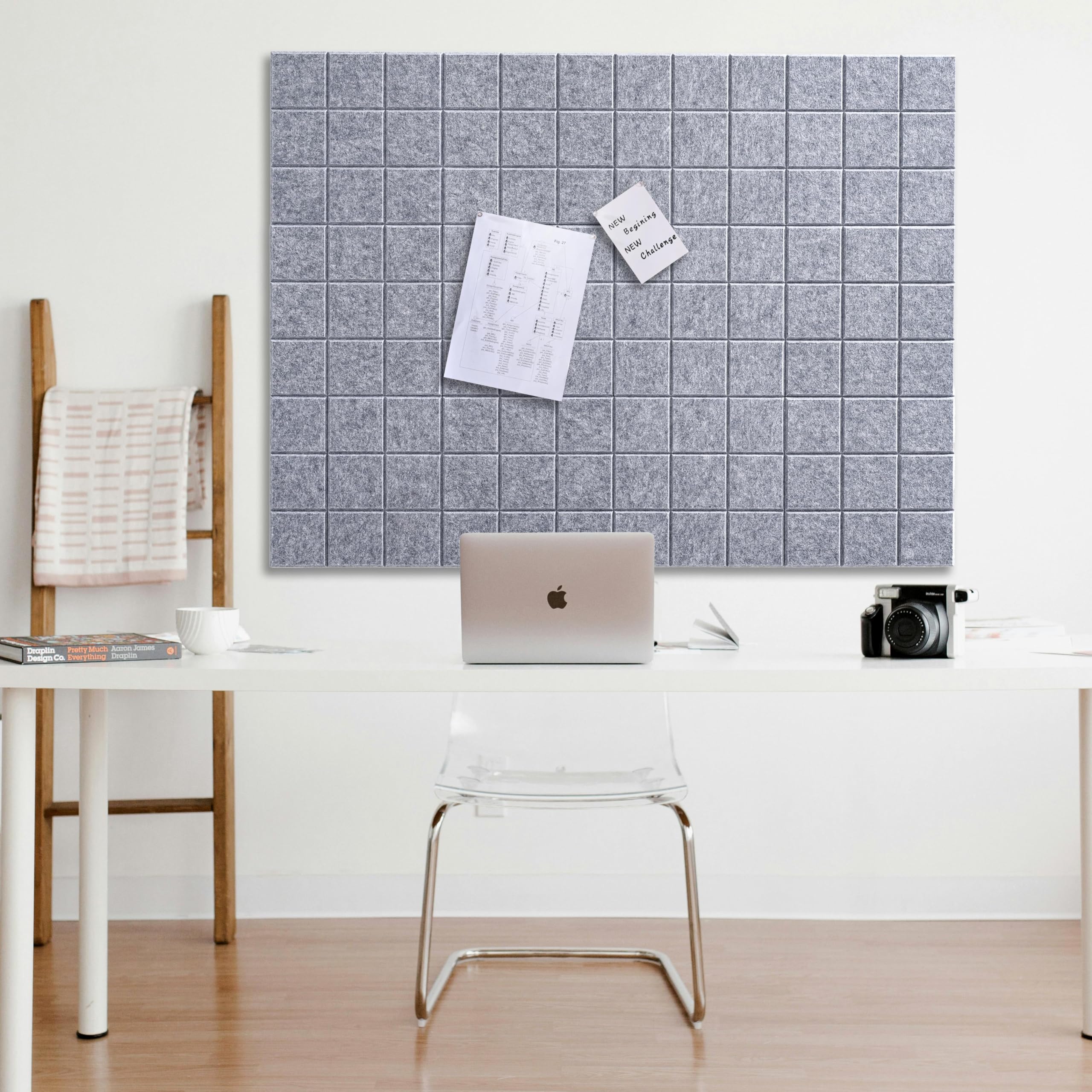 Duża tablica korkowa do biura, alternatywa 122 x 91 cm, filcowe płytki ścienne z samoprzylepnymi zakładkami, tablice ogłoszeniowe na ściany, tablica filcowa, tablica korkowa do biura (jasnoszara)