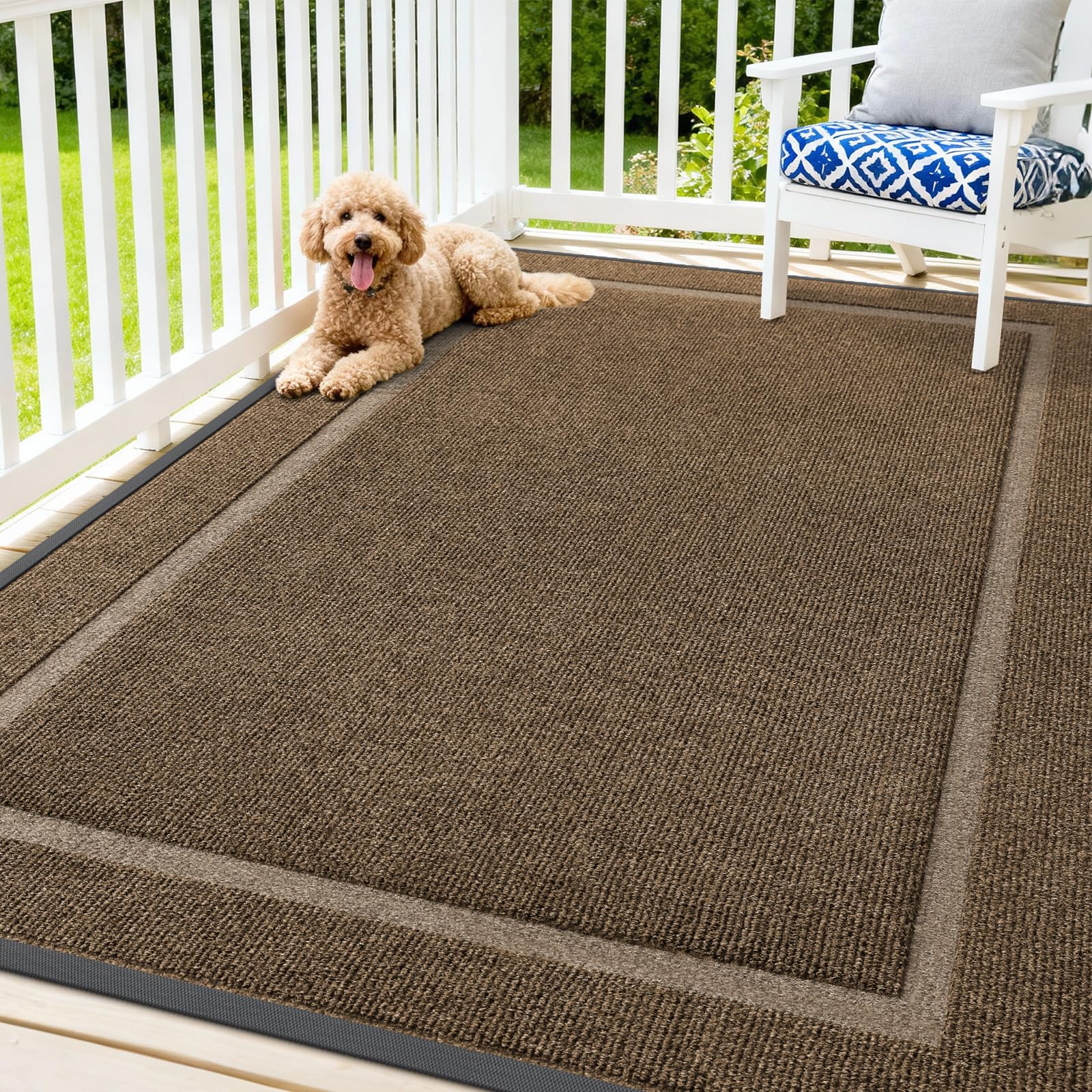 OLANLY Front Door Mat Outside 71x47, All-Season Heavy-Duty Rubber Doormat | Brown, Absorbent, Stain and Fade Resistant, Waterproof Non-Slip Backing, Low-Profile Indoor Outdoor Floor Mat for Entryway