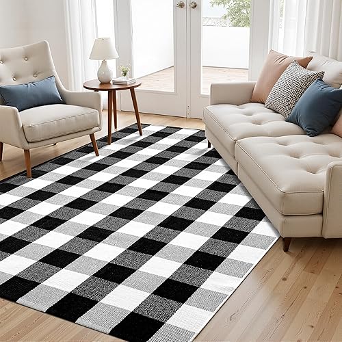 Miniatura 2 de joybest Buffalo - Alfombra a cuadros de 5 x 7 pies, alfombra de algodón tejida a mano para interiores y exteriores, alfombra para patio, sala de