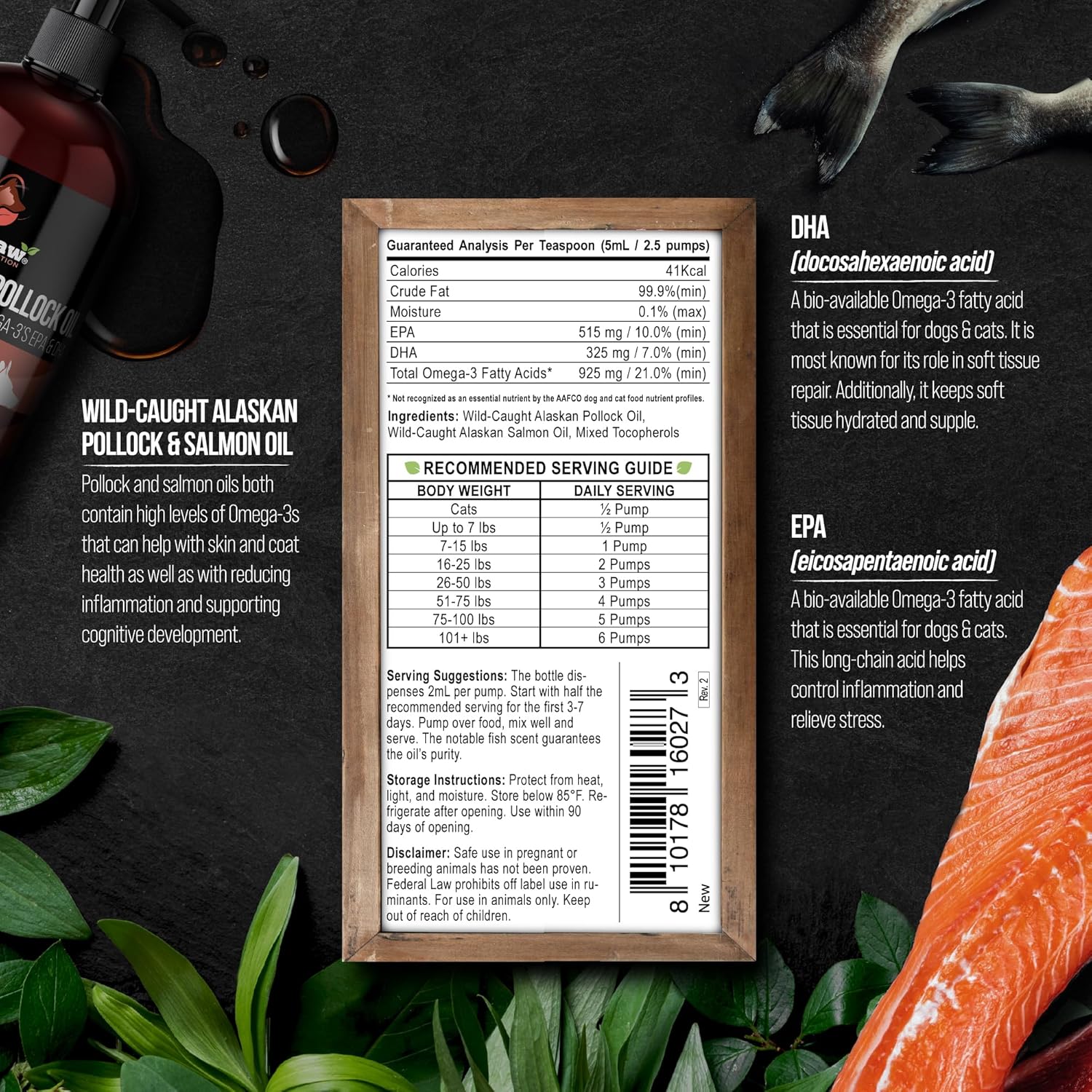 Best Paw Nutrition Wild Alaskan Salmon & Pollock Oil for Dogs & Cats - Fish Oil Liquid Pump with Omega 3 EPA DHA - Skin & Coat Supplement - Supports Joint Function & Wellness - 32 oz