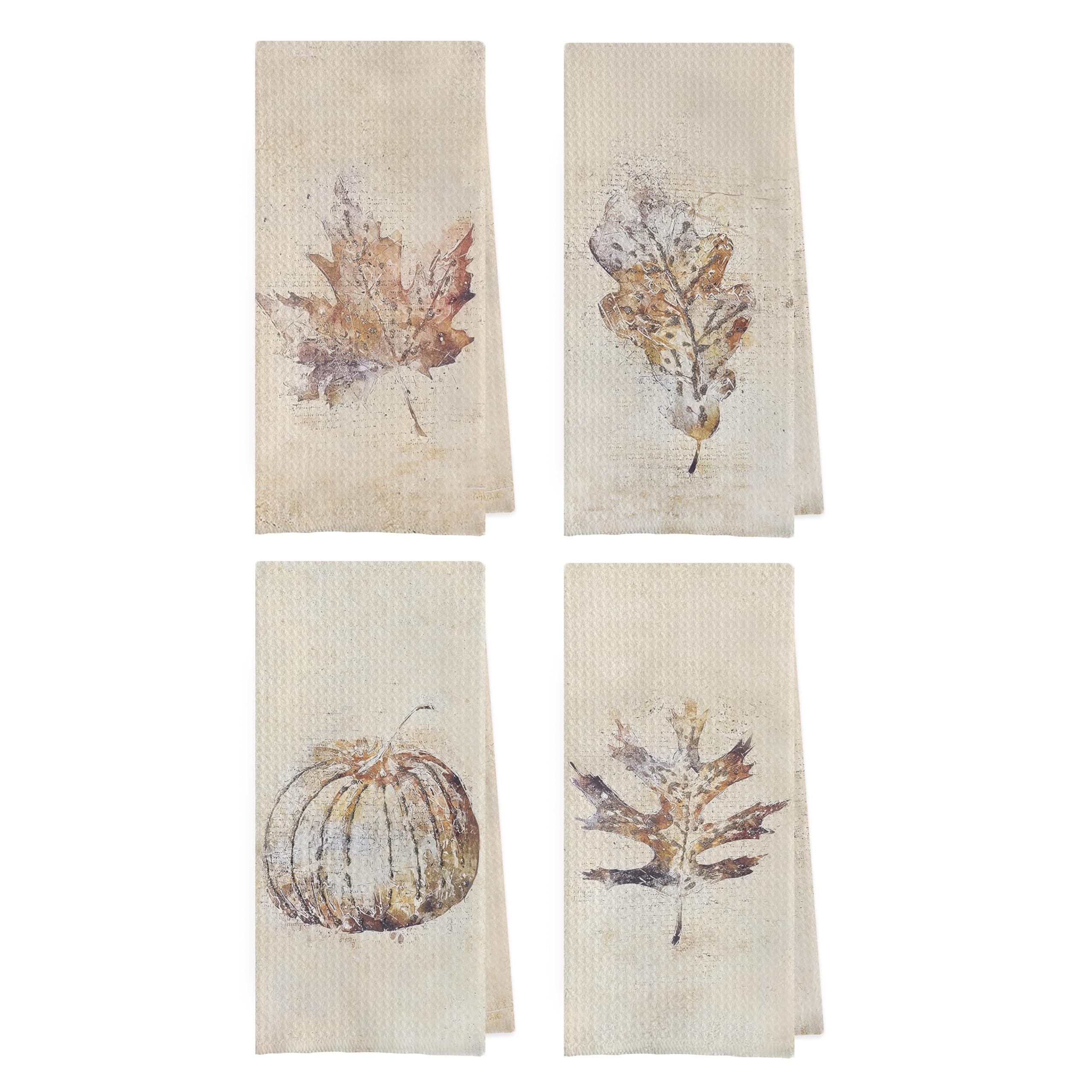Paños de cocina de otoño con diseño retro de hojas de arce y calabaza, set de 4