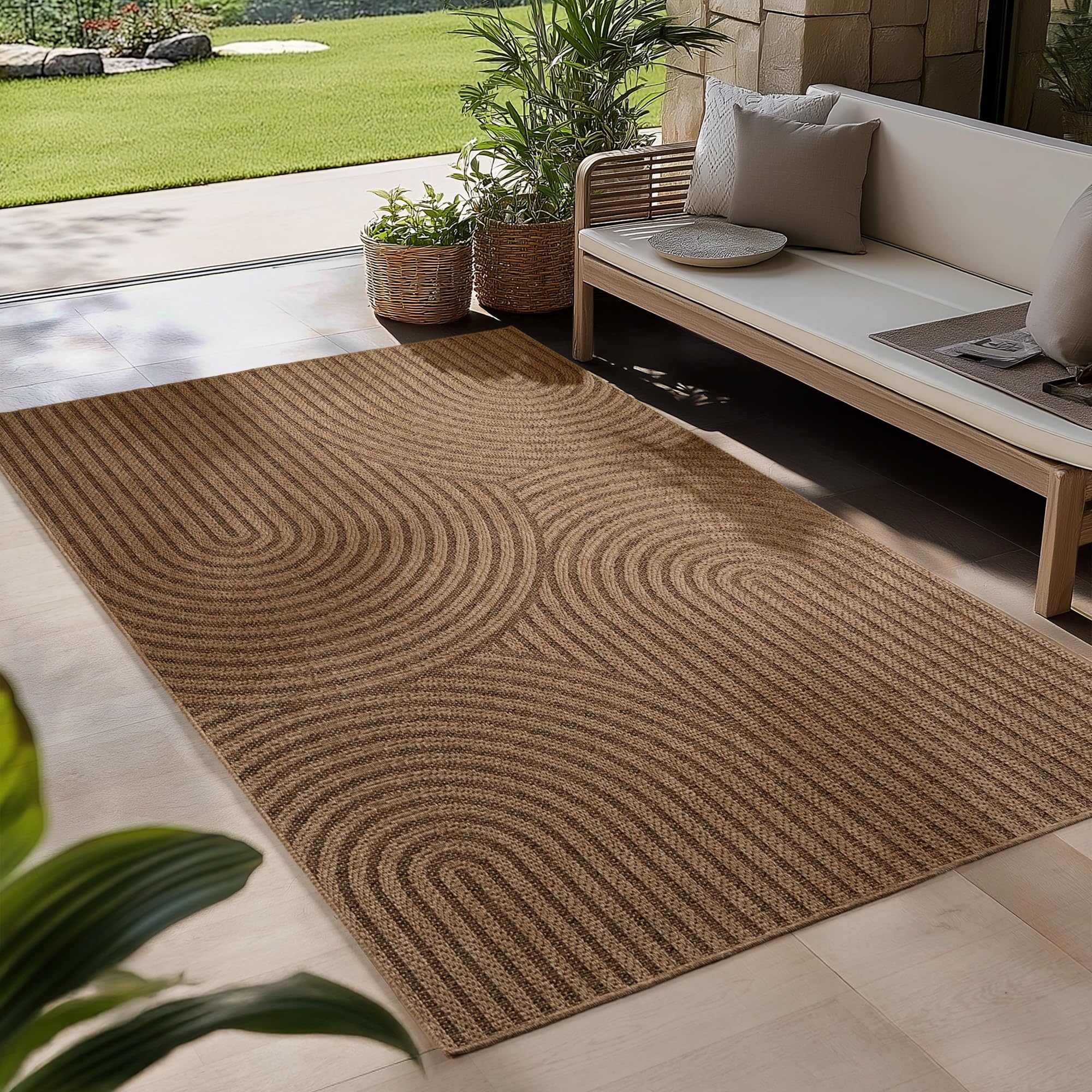 Carpetsale24 Outdoor Teppich Wetterfest im natürlichen Jute-Look Pflegeleicht Waschbar für Wohnzimmer Schlafzimmer Esszimmer Küche Terrasse Balkon Garten
